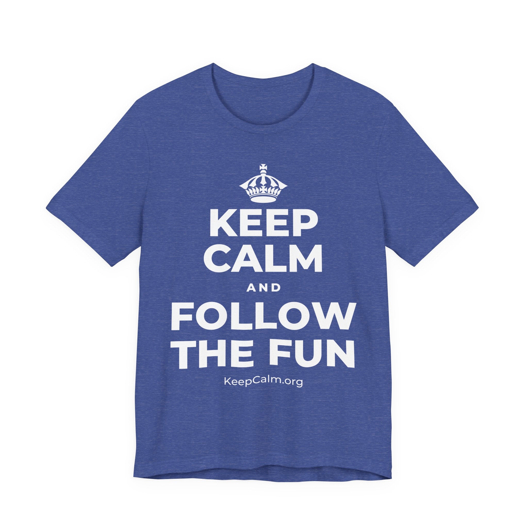 KEEP CALM AND FOLLOW THE FUN T-Shirt (Baby Blue–Silver)