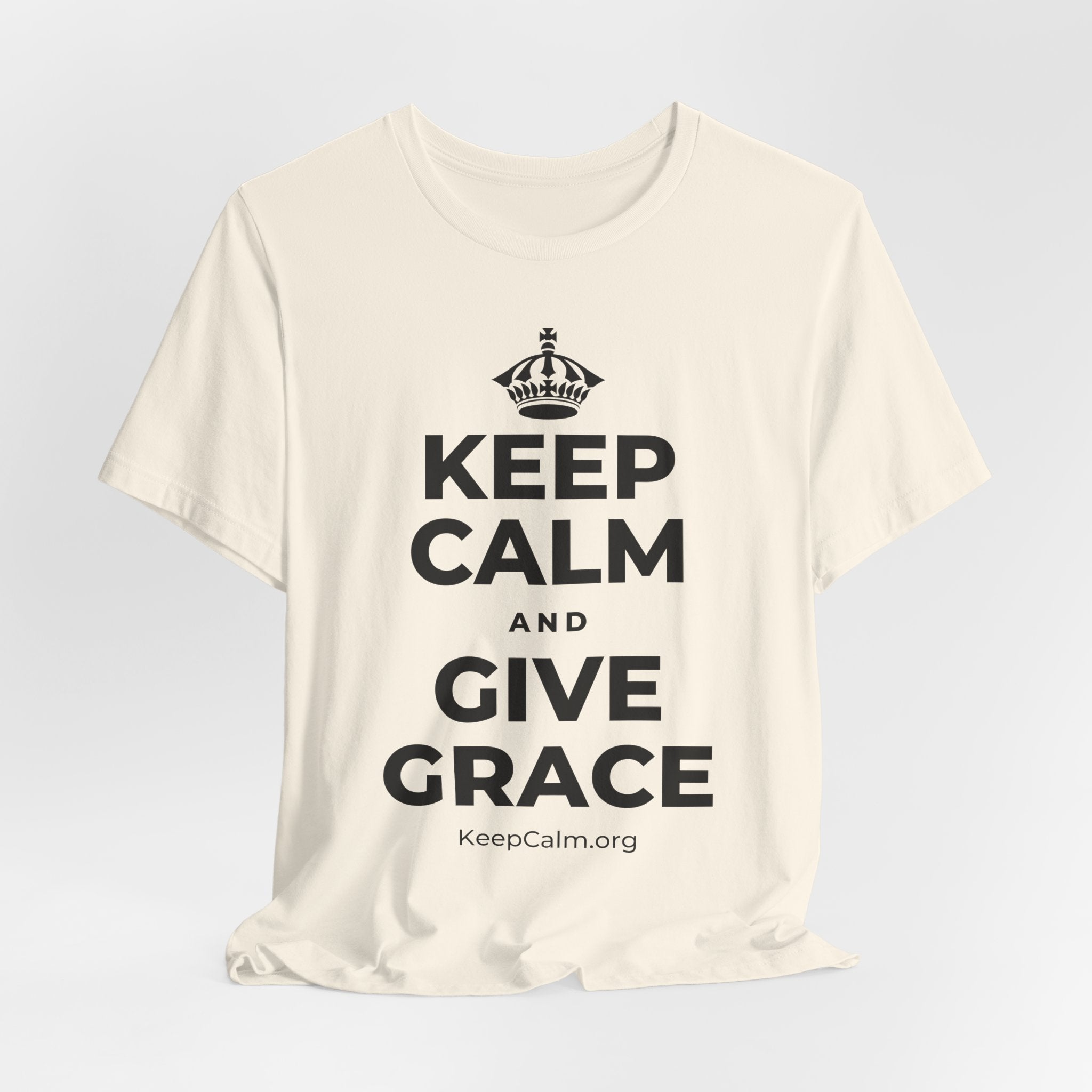KEEP CALM AND GIVE GRACE T-Shirt (White–Asphalt)