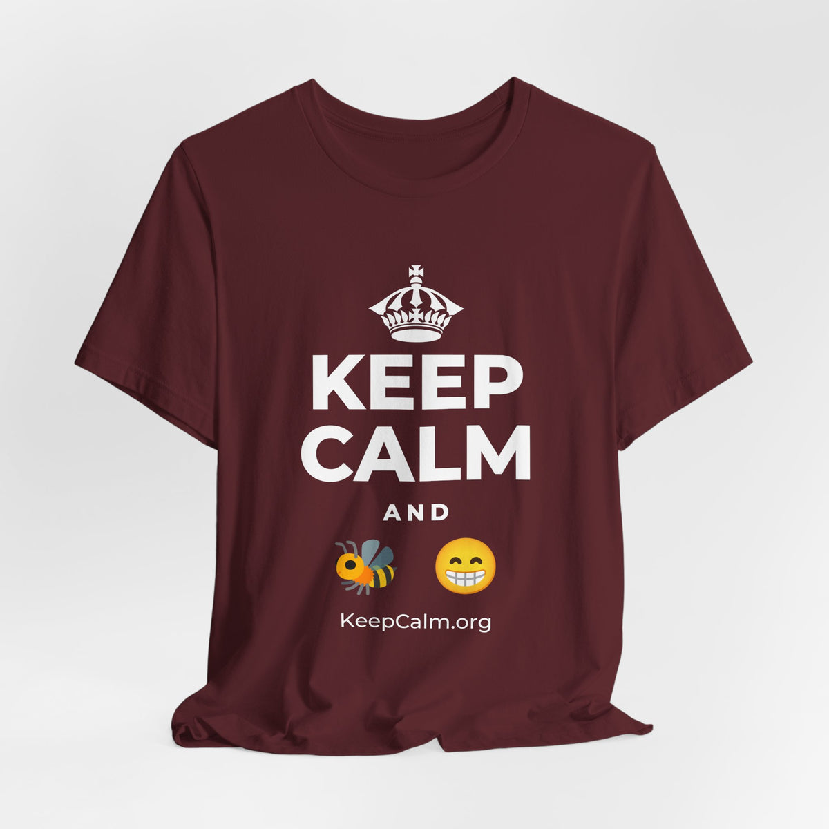 KEEP CALM AND BEE HAPPY T-Shirt (Baby Blue–Silver)