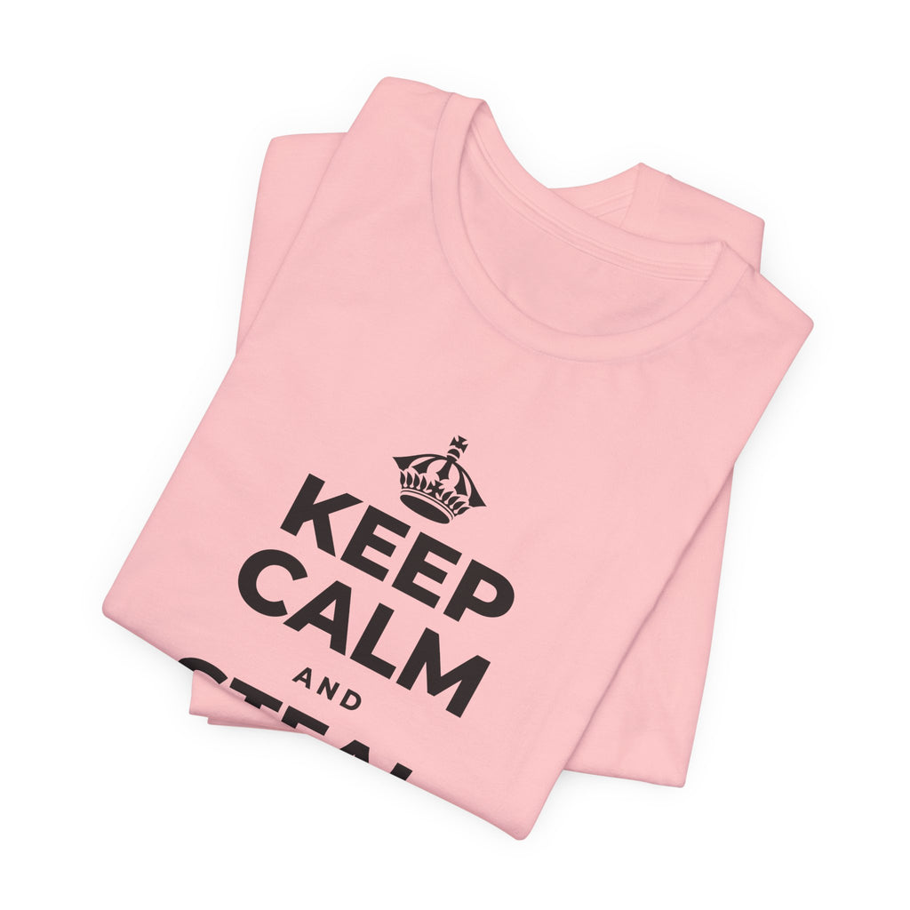 KEEP CALM AND STEAL THE SHOW T-Shirt (White–Asphalt)