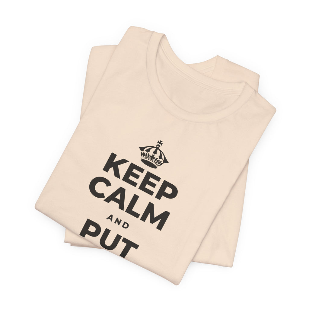 KEEP CALM AND PUT THE PHONE DOWN T-Shirt (Soft Cream–Heather Mauve)