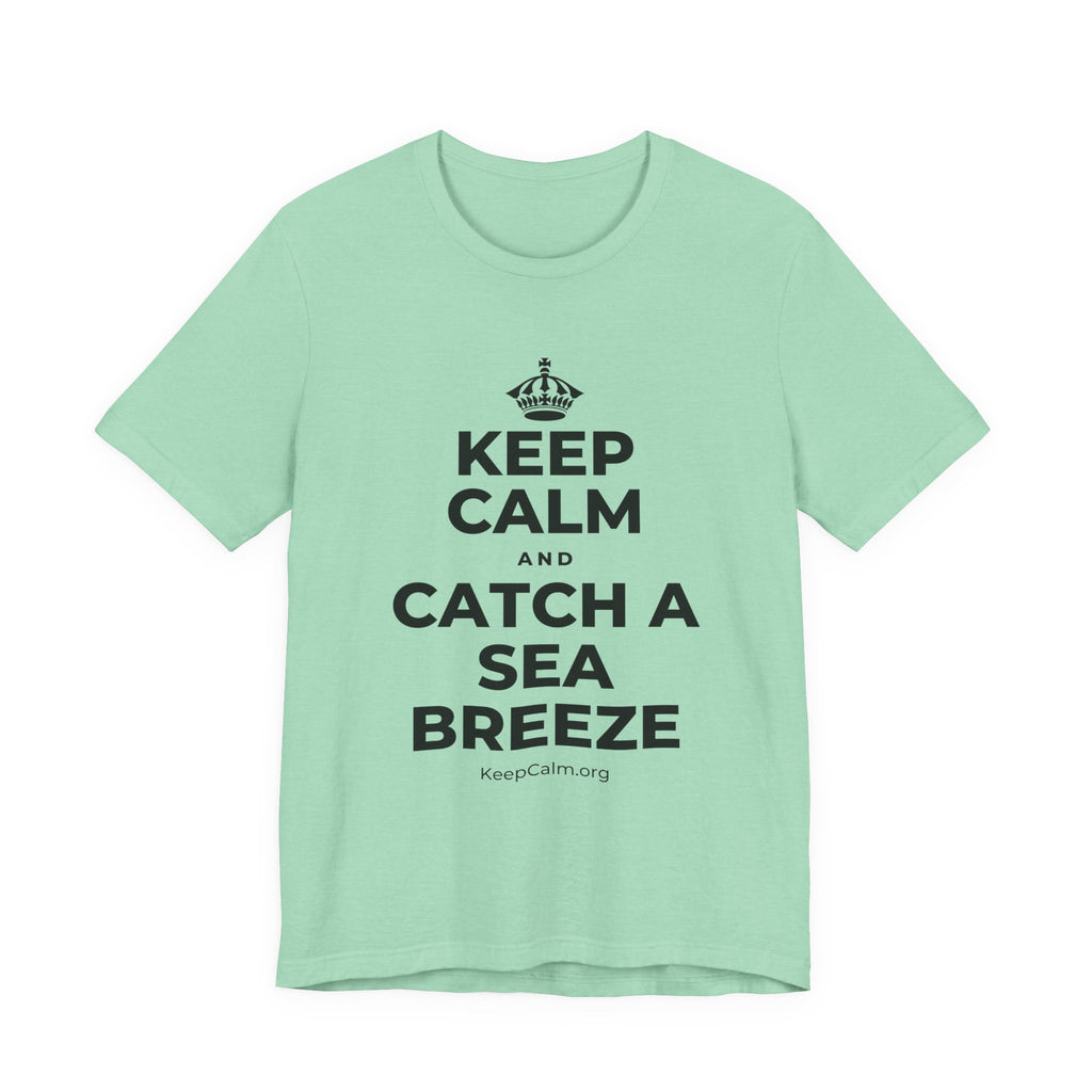 KEEP CALM AND CATCH A SEA BREEZE T-Shirt (Baby Blue–Silver)