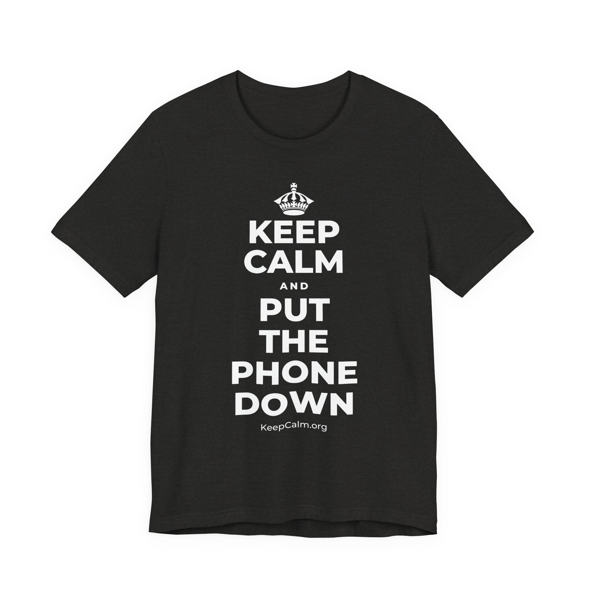 KEEP CALM AND PUT THE PHONE DOWN T-Shirt (Soft Cream–Heather Mauve)