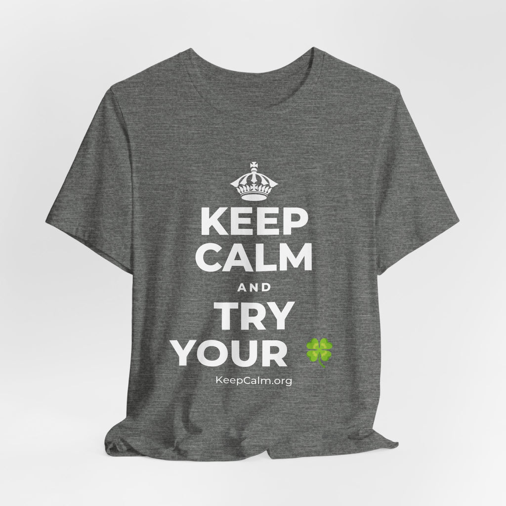 KEEP CALM AND TRY YOUR 🍀 T-Shirt (Baby Blue–Silver)
