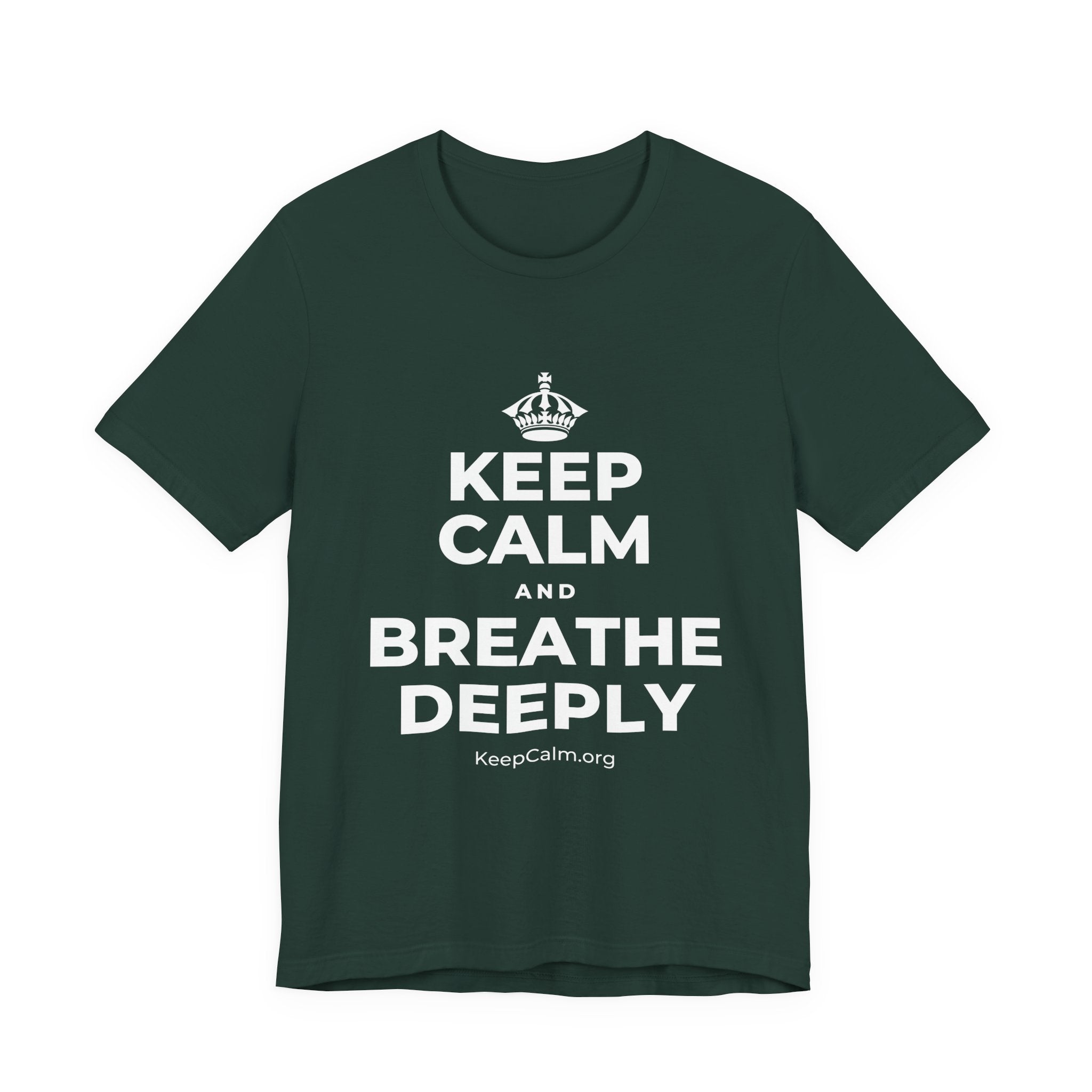 KEEP CALM AND BREATHE DEEPLY T-Shirt (White–Asphalt)