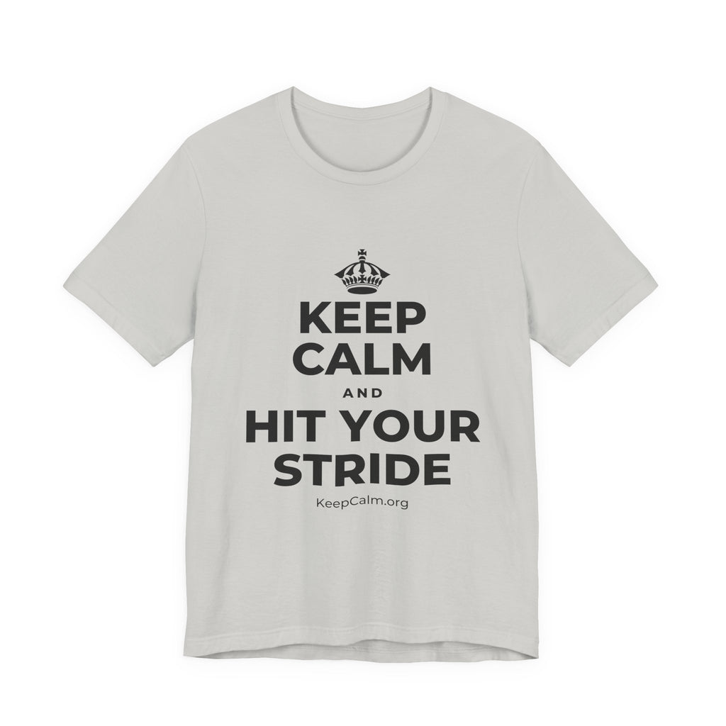 KEEP CALM AND HIT YOUR STRIDE T-Shirt (Baby Blue–Silver)