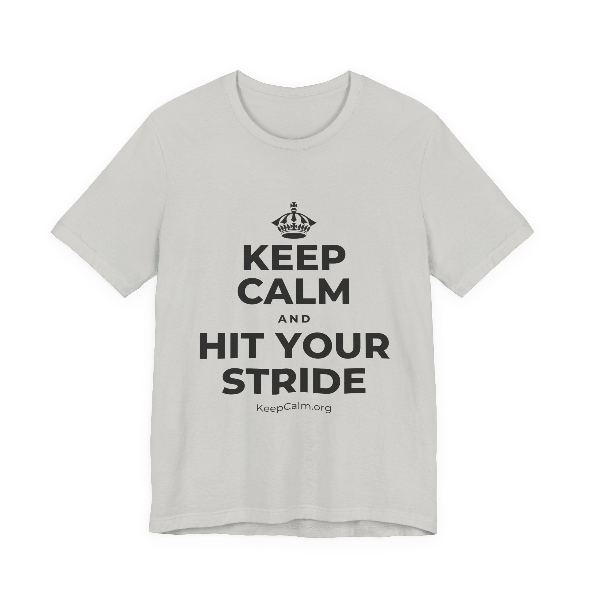 KEEP CALM AND HIT YOUR STRIDE T-Shirt (Baby Blue–Silver)