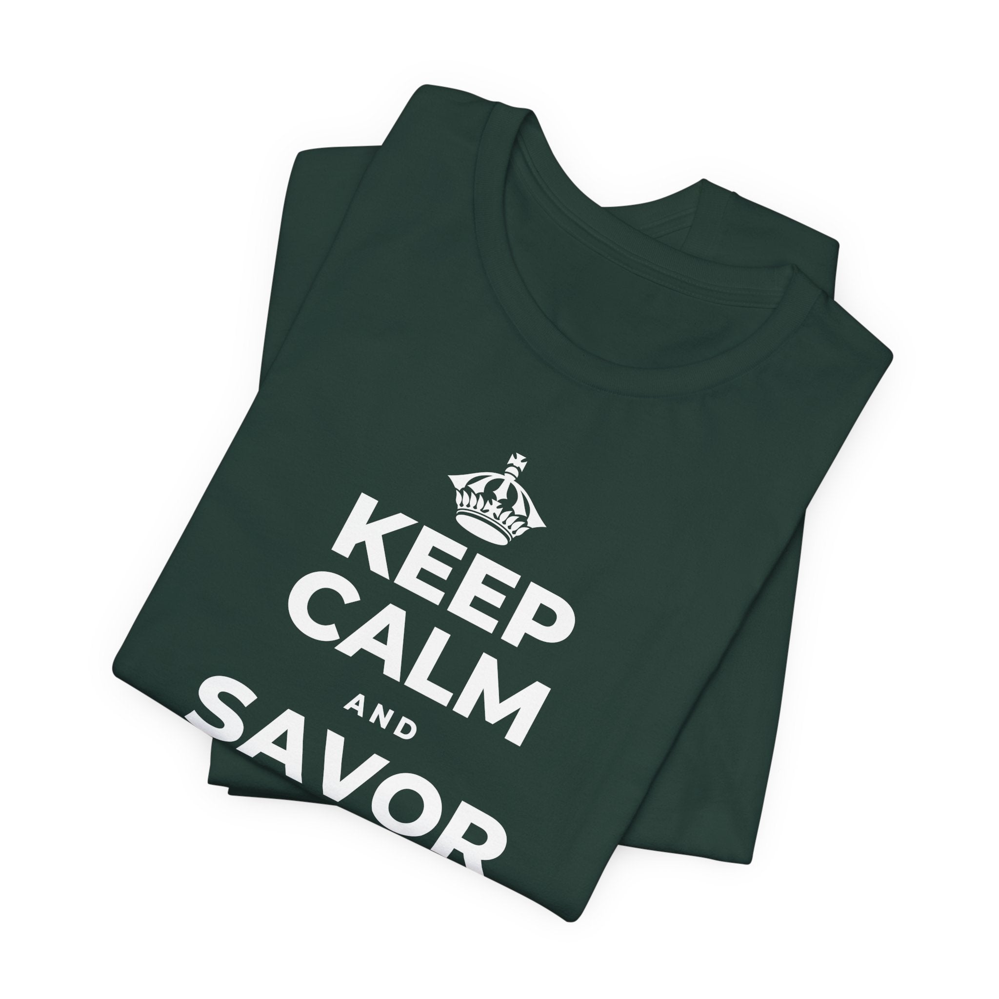 KEEP CALM AND SAVOR THE SMALL JOYS T-Shirt (White–Asphalt)
