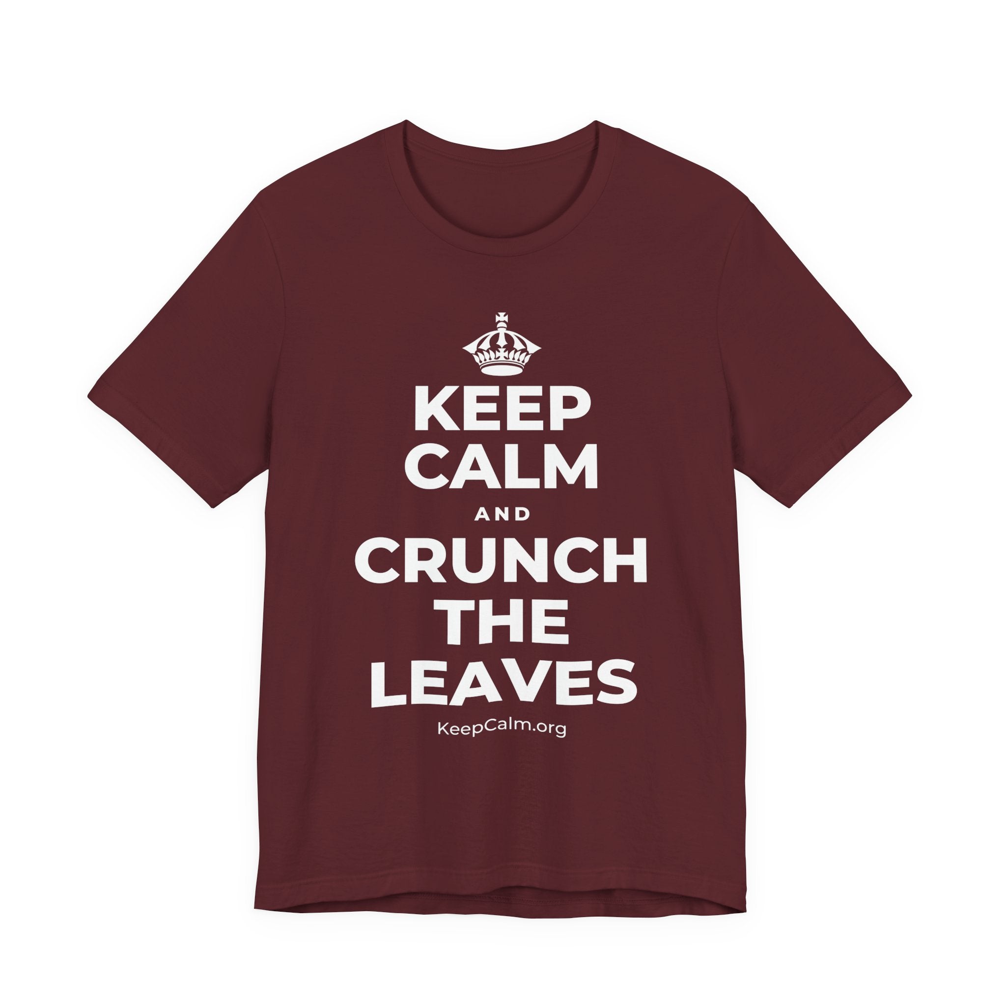 KEEP CALM AND CRUNCH THE LEAVES T-Shirt (Baby Blue–Silver)