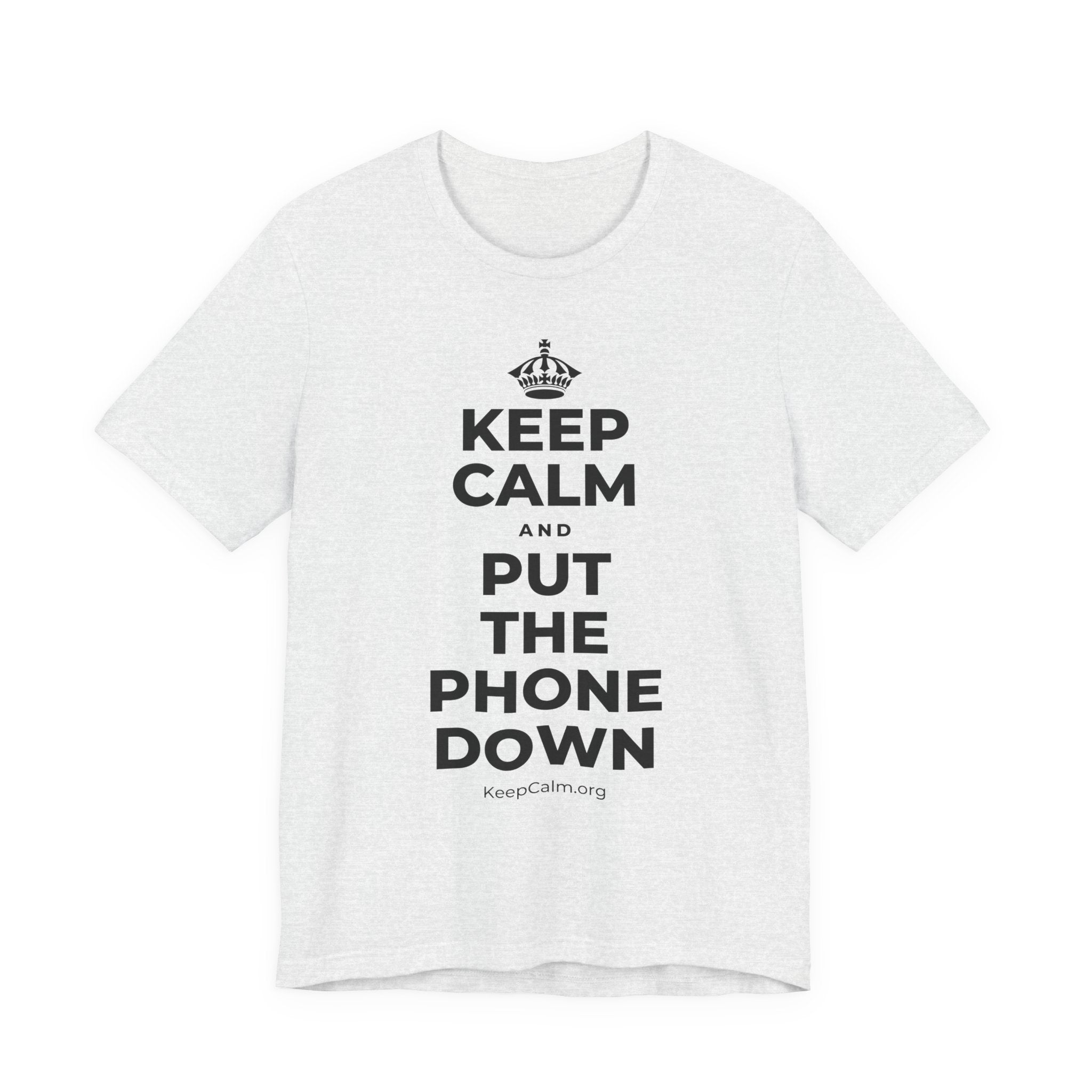KEEP CALM AND PUT THE PHONE DOWN T-Shirt (Soft Cream–Heather Mauve)