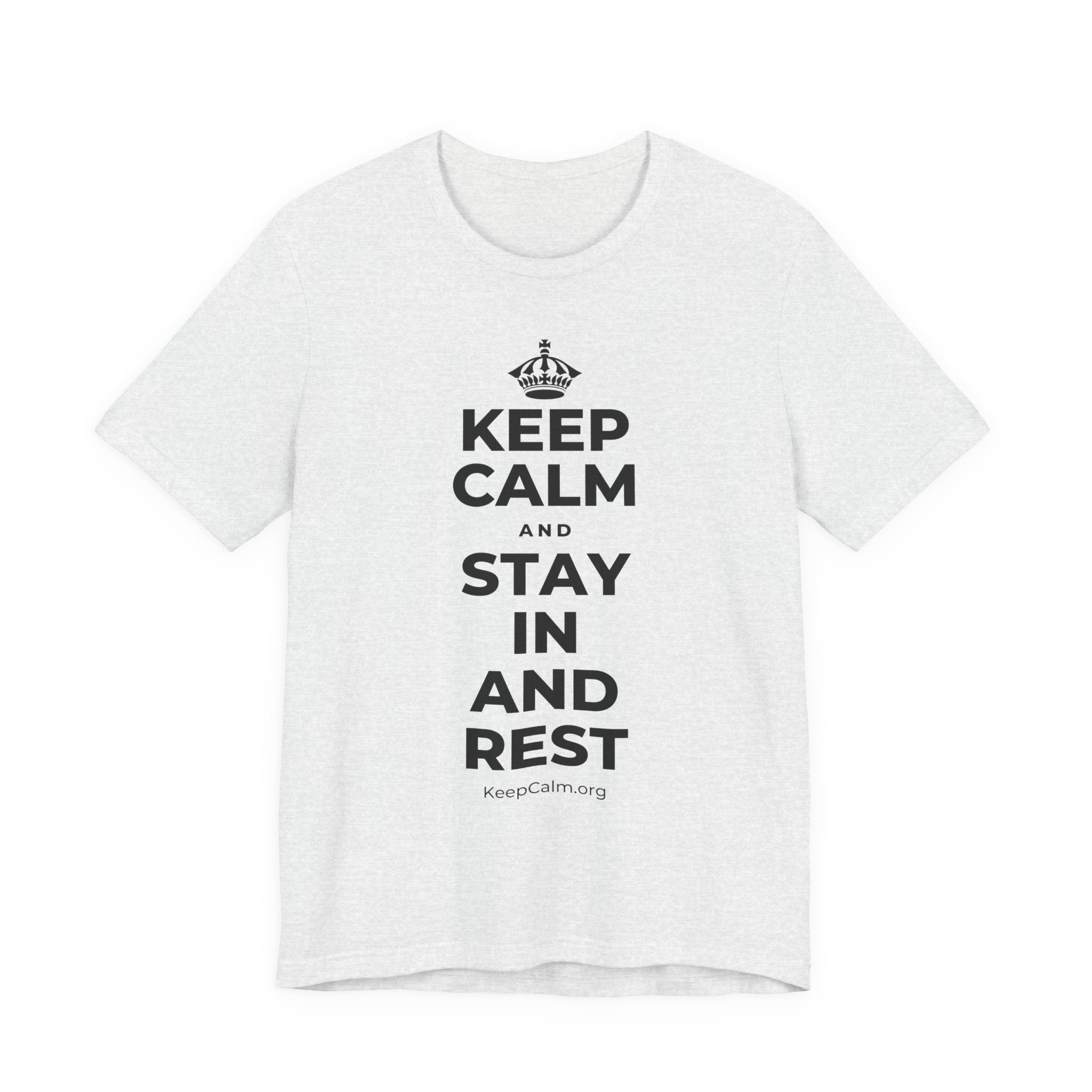 KEEP CALM AND STAY IN AND REST T-Shirt (Soft Cream–Heather Mauve)