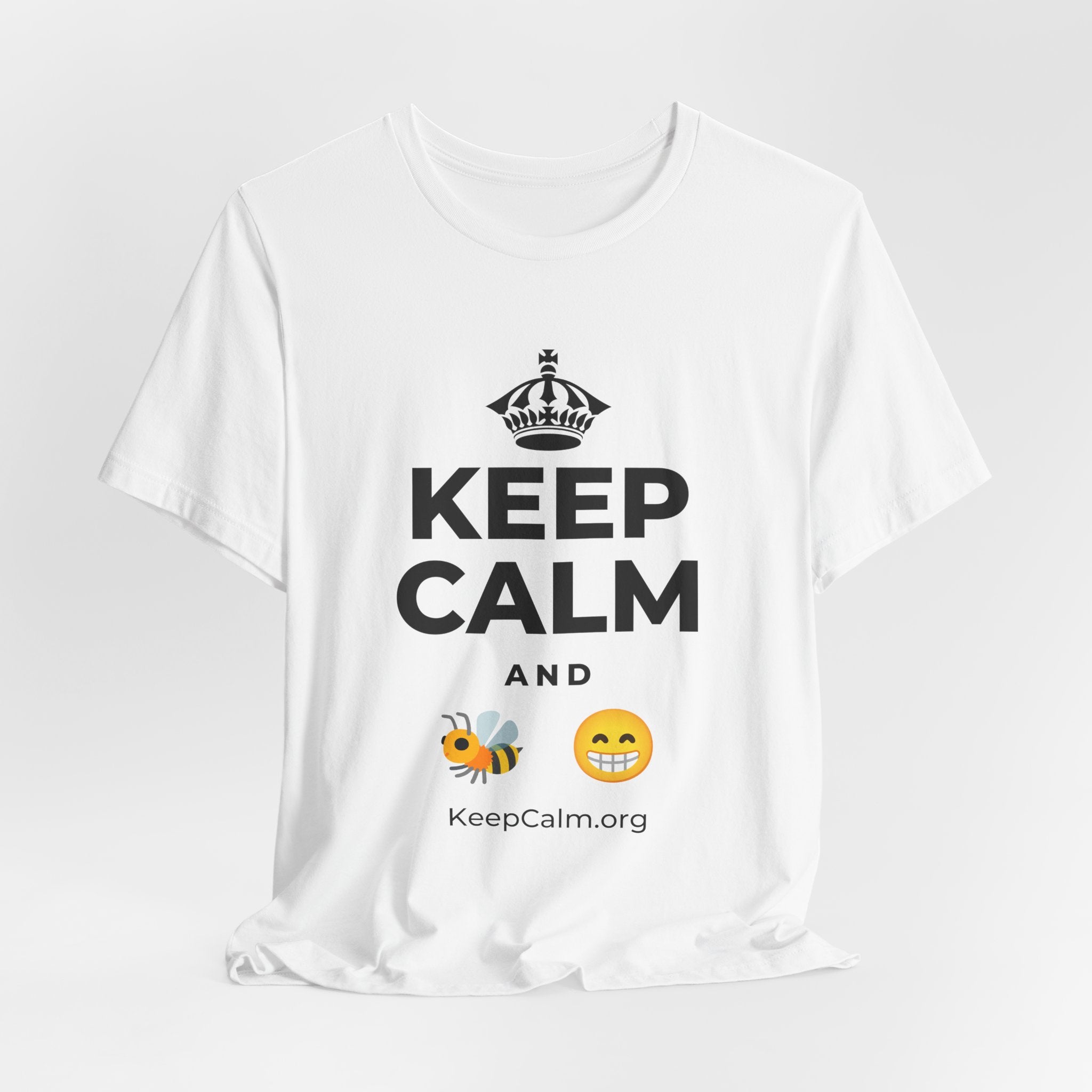 KEEP CALM AND BEE HAPPY T-Shirt (White–Asphalt)