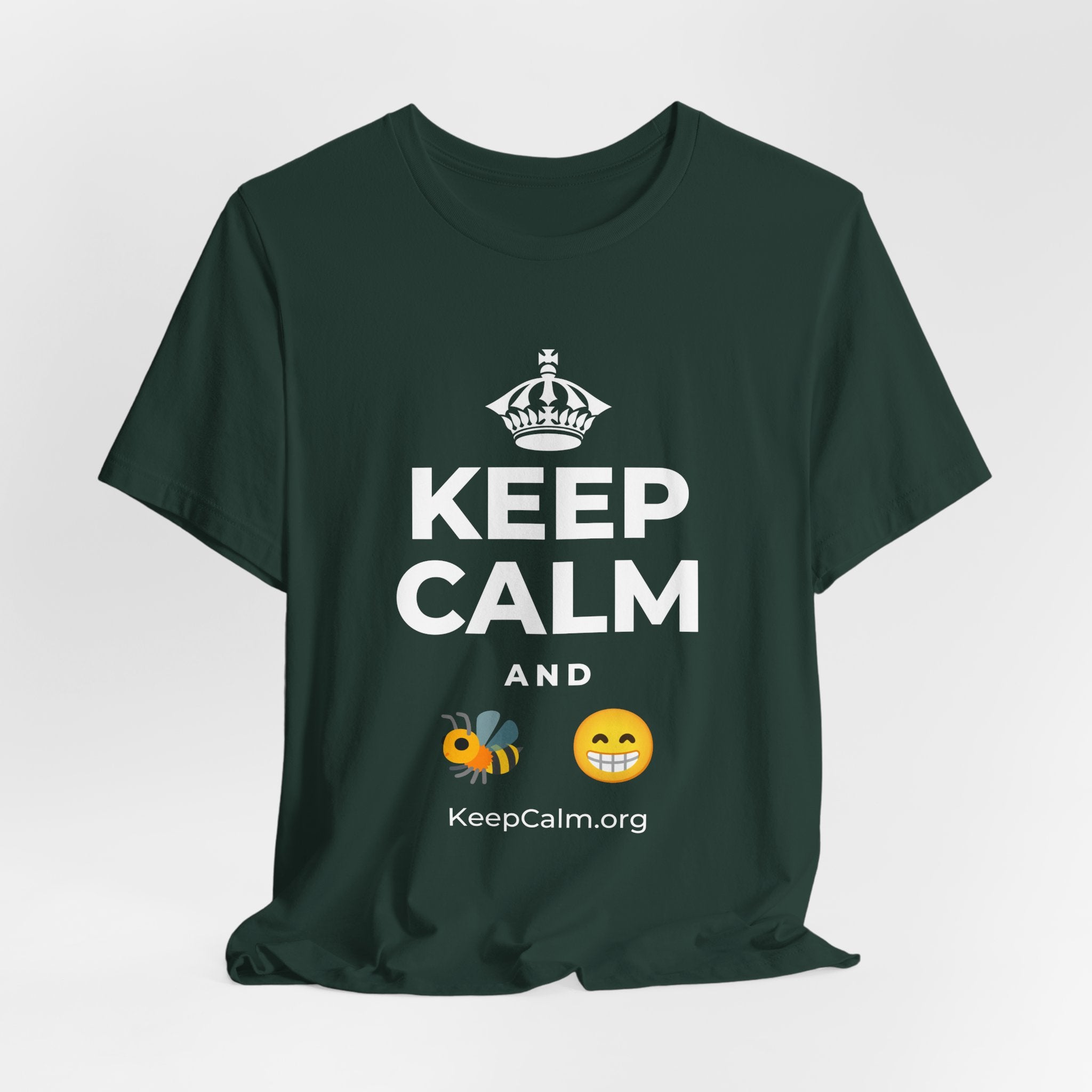 KEEP CALM AND BEE HAPPY T-Shirt (White–Asphalt)