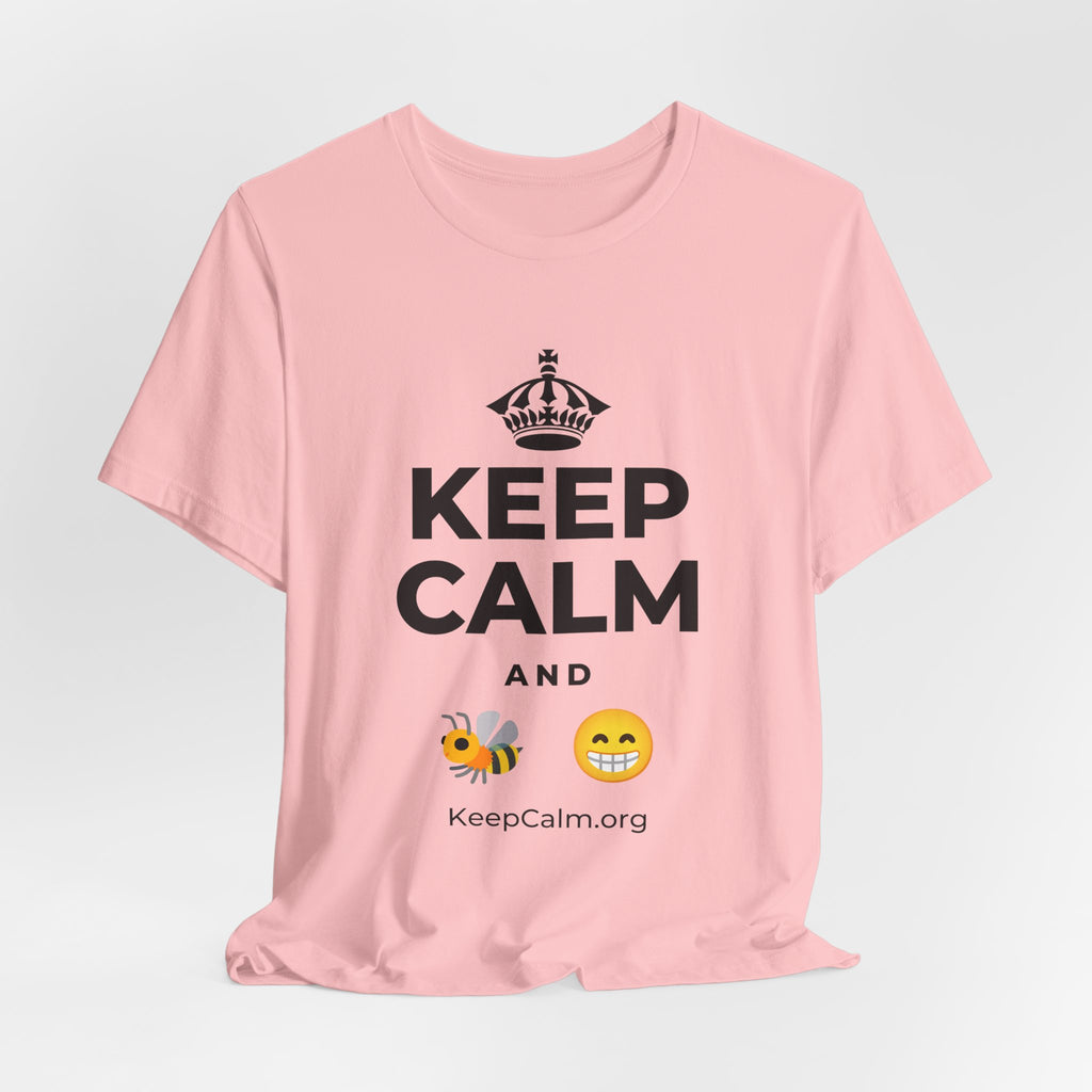 KEEP CALM AND BEE HAPPY T-Shirt (White–Asphalt)
