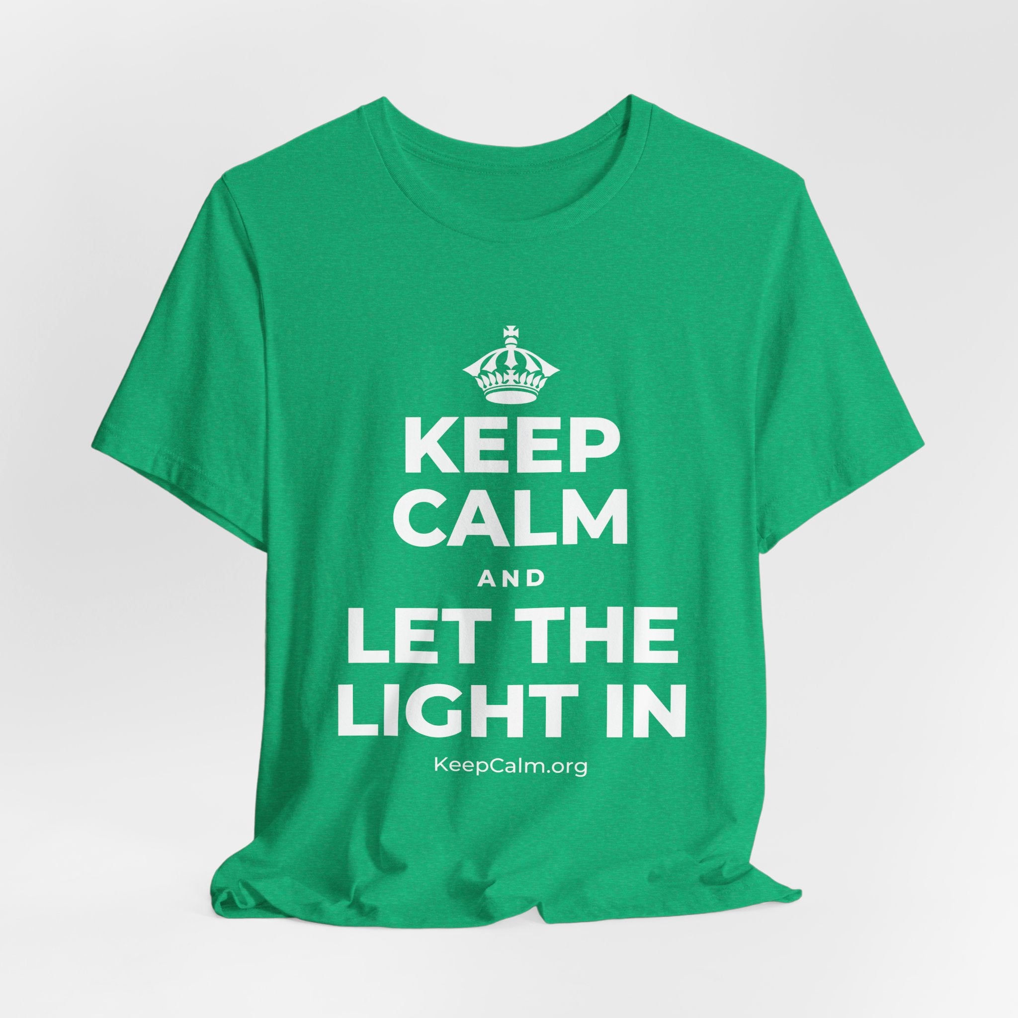 KEEP CALM AND LET THE LIGHT IN T-Shirt (Baby Blue–Silver)