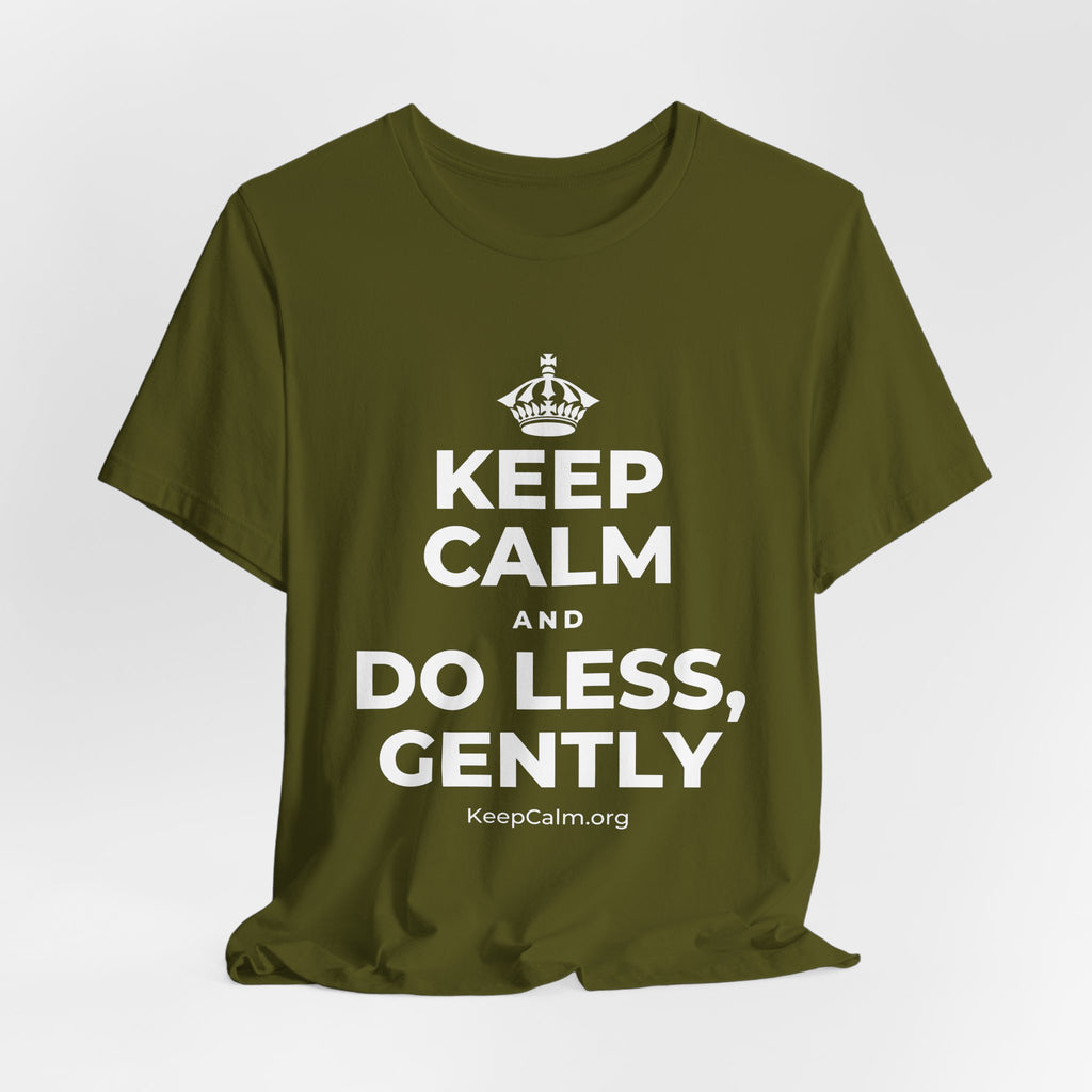 KEEP CALM AND DO LESS, GENTLY T-Shirt (Baby Blue–Silver)