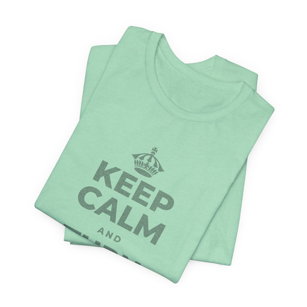 KEEP CALM AND TURN THE PAGE T-Shirt (Baby Blue–Silver)