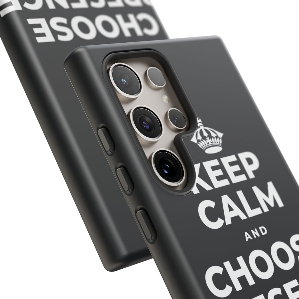 KEEP CALM AND CHOOSE PRESENCE OVER PRESENTS Phone Case (Dark)