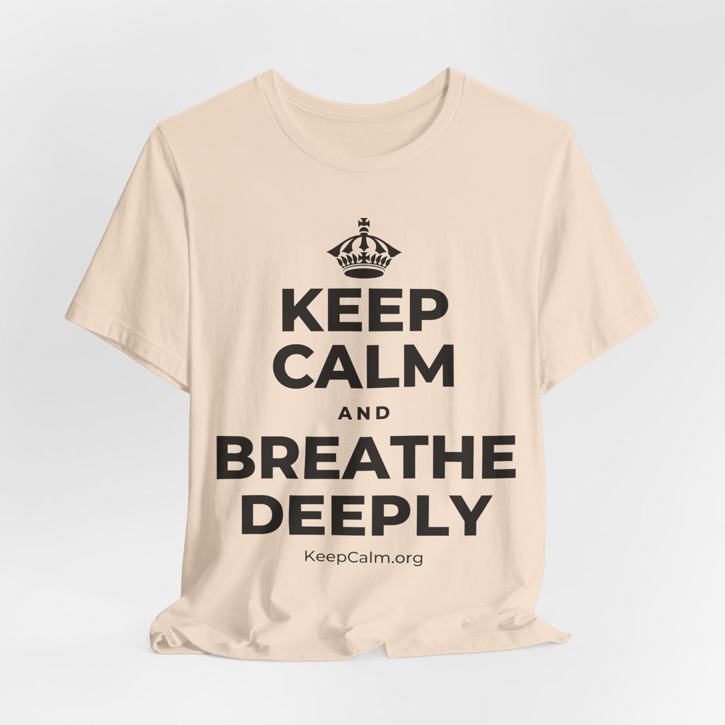 KEEP CALM AND BREATHE DEEPLY T-Shirt (Soft Cream–Heather Mauve)