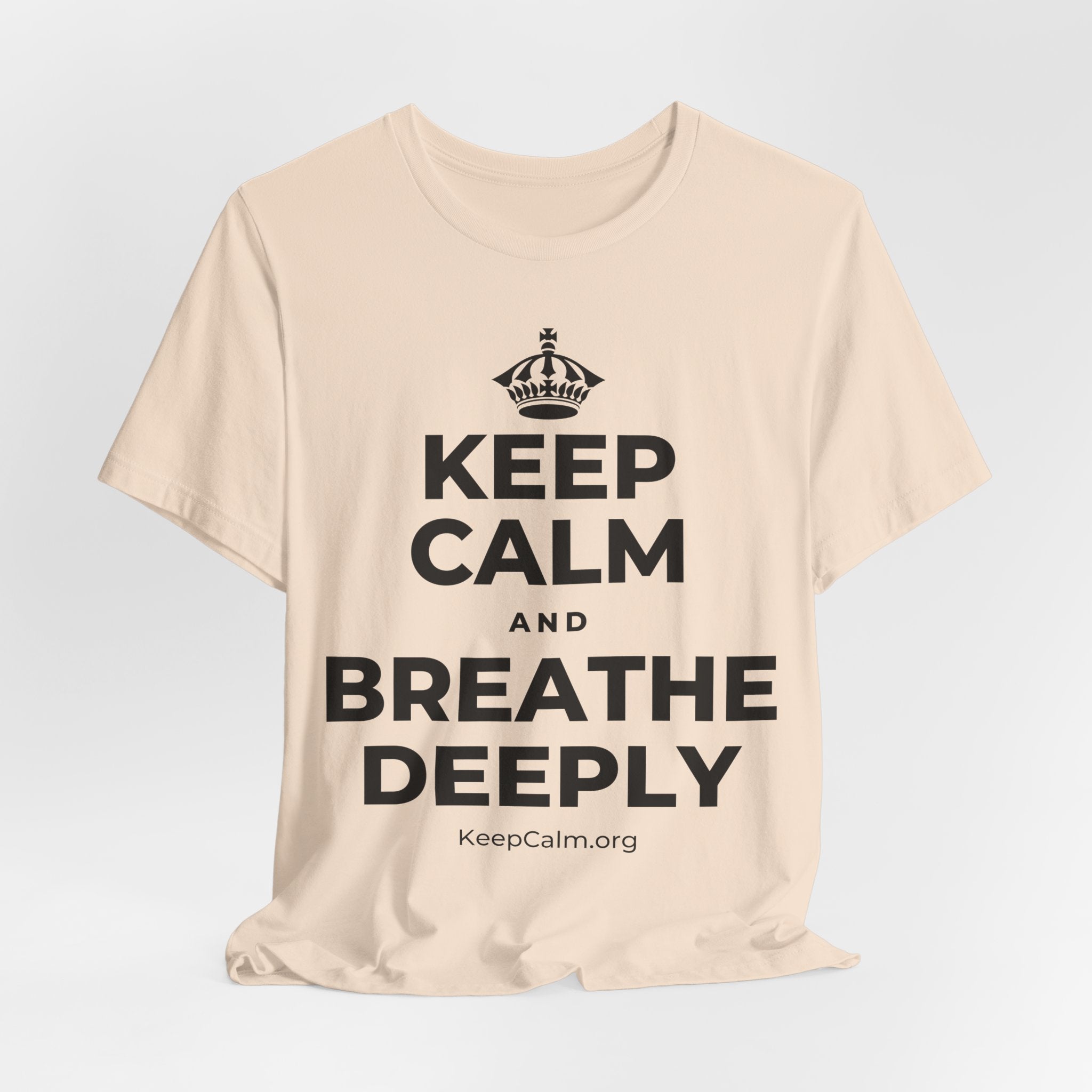 KEEP CALM AND BREATHE DEEPLY T-Shirt (Soft Cream–Heather Mauve)