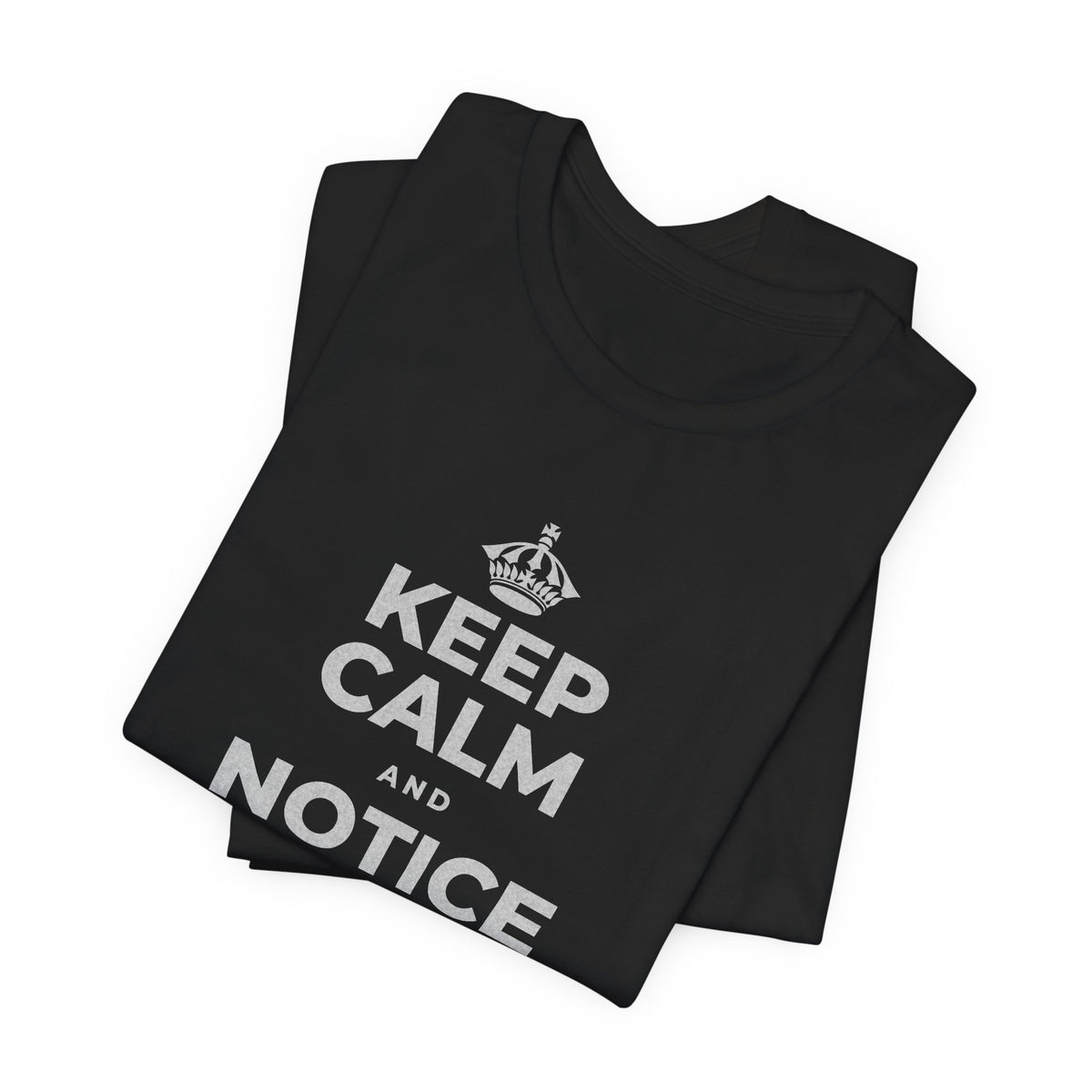 KEEP CALM AND NOTICE YOU'RE SAFE RIGHT NOW T-Shirt (White–Asphalt)