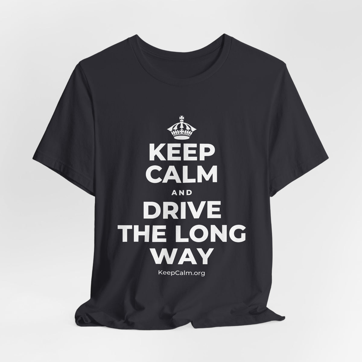 KEEP CALM AND DRIVE THE LONG WAY T-Shirt (Baby Blue–Silver)