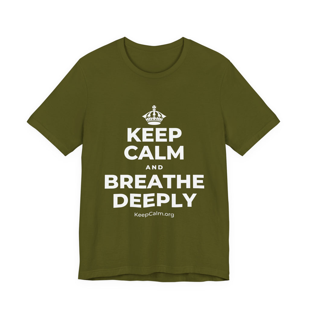 KEEP CALM AND BREATHE DEEPLY T-Shirt (Baby Blue–Silver)
