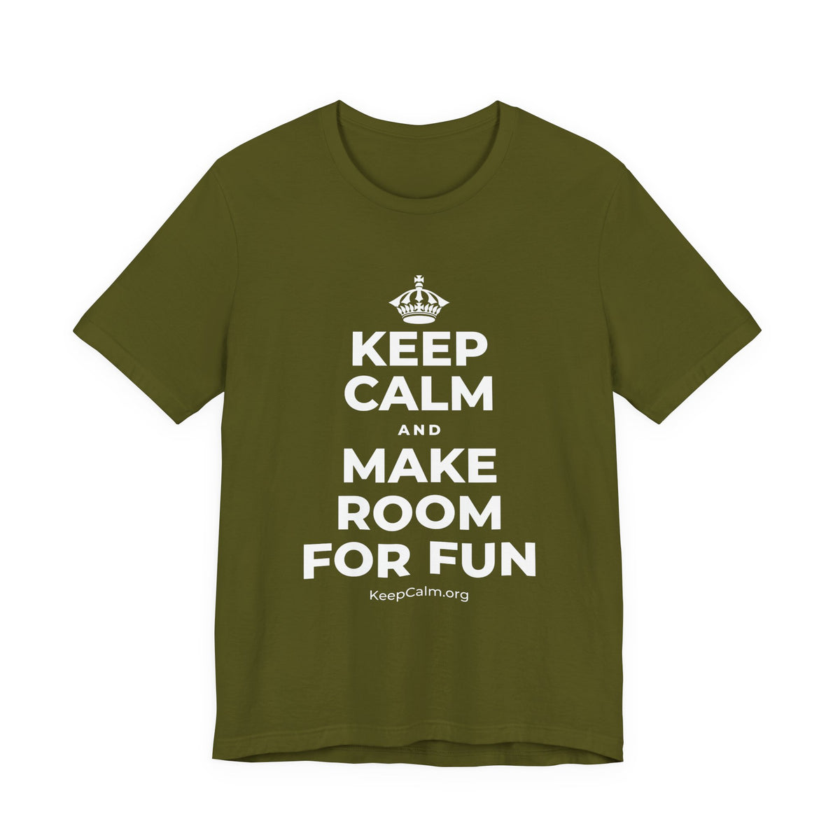 KEEP CALM AND MAKE ROOM FOR FUN T-Shirt (Baby Blue–Silver)