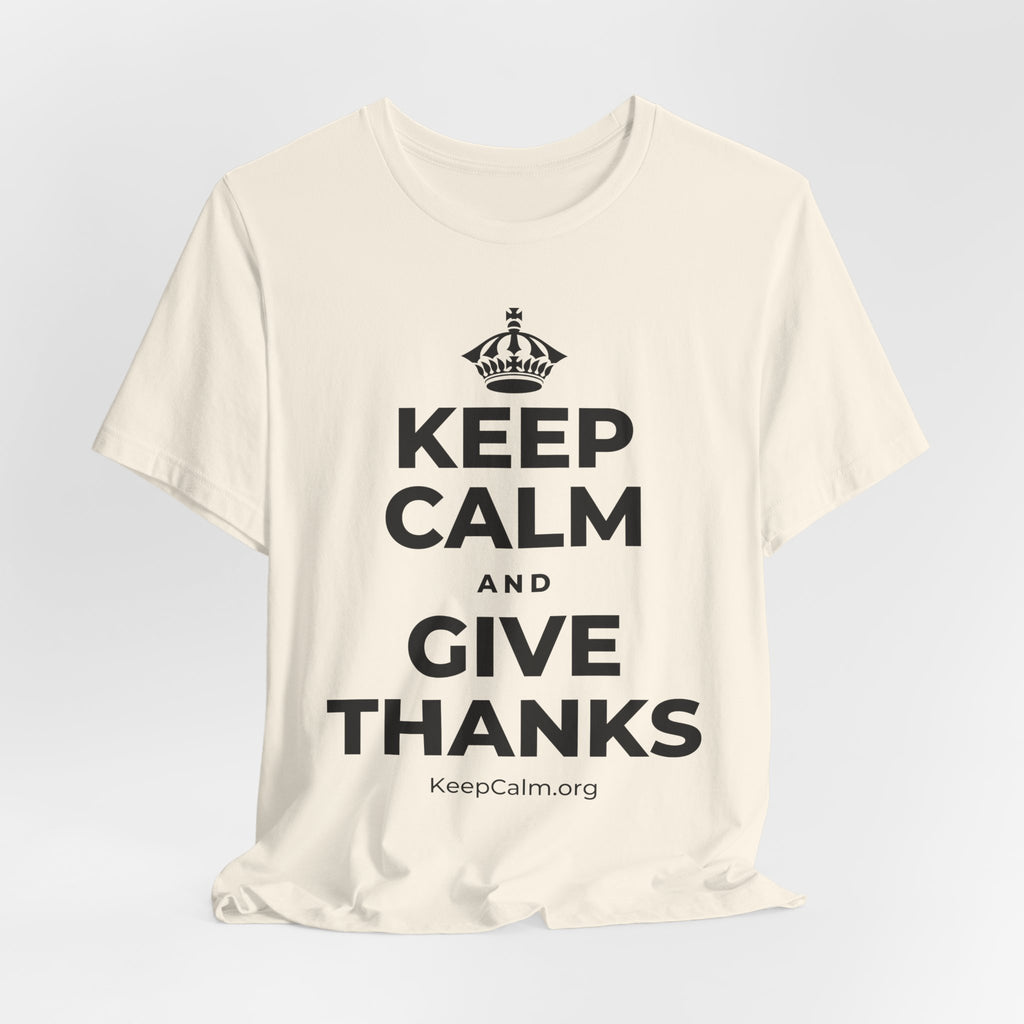KEEP CALM AND GIVE THANKS T-Shirt (White–Asphalt)