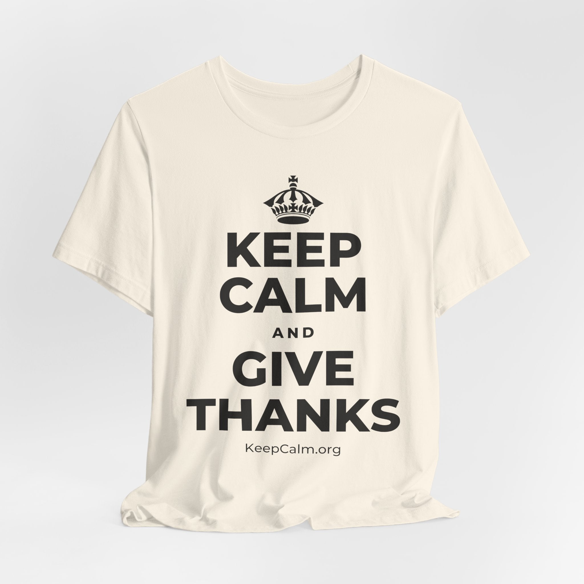 KEEP CALM AND GIVE THANKS T-Shirt (White–Asphalt)