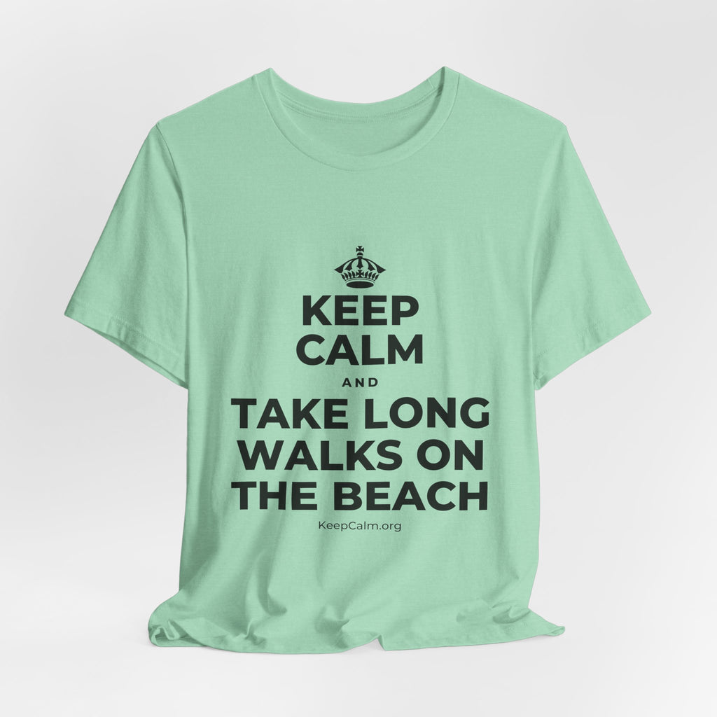 KEEP CALM AND TAKE LONG WALKS ON THE BEACH T-Shirt (Baby Blue–Silver)