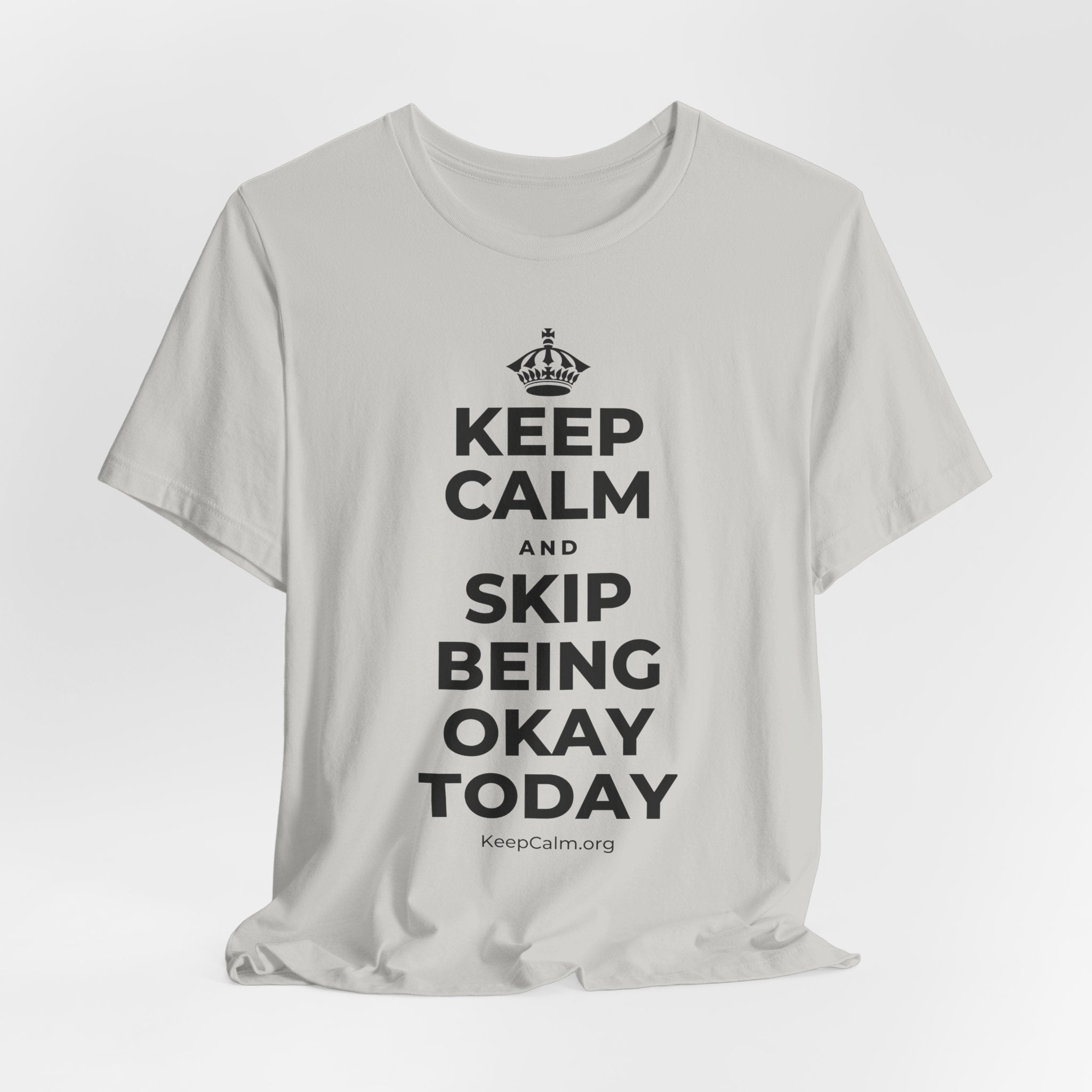 KEEP CALM AND SKIP BEING OKAY TODAY T-Shirt (Baby Blue–Silver)