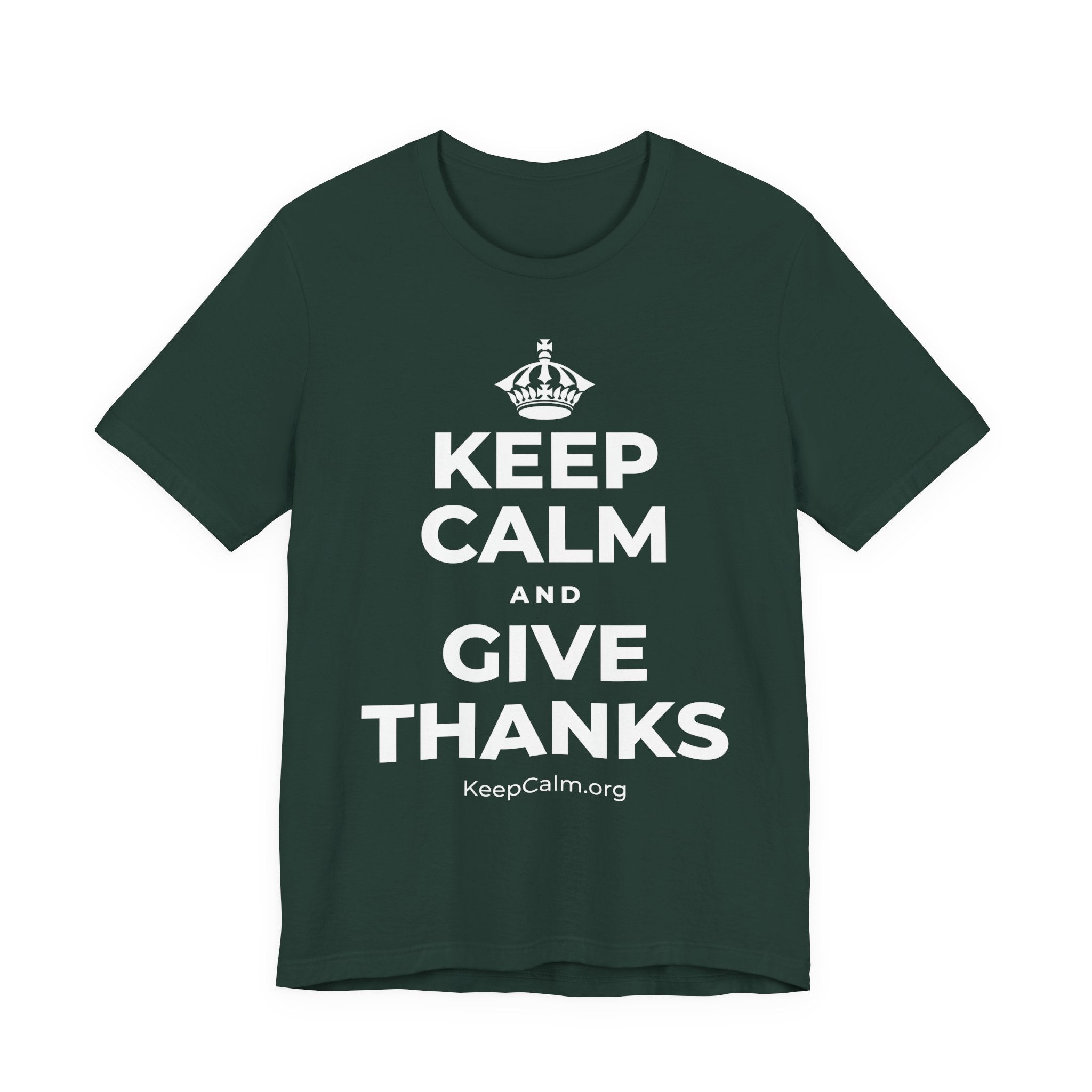 KEEP CALM AND GIVE THANKS T-Shirt (White–Asphalt)