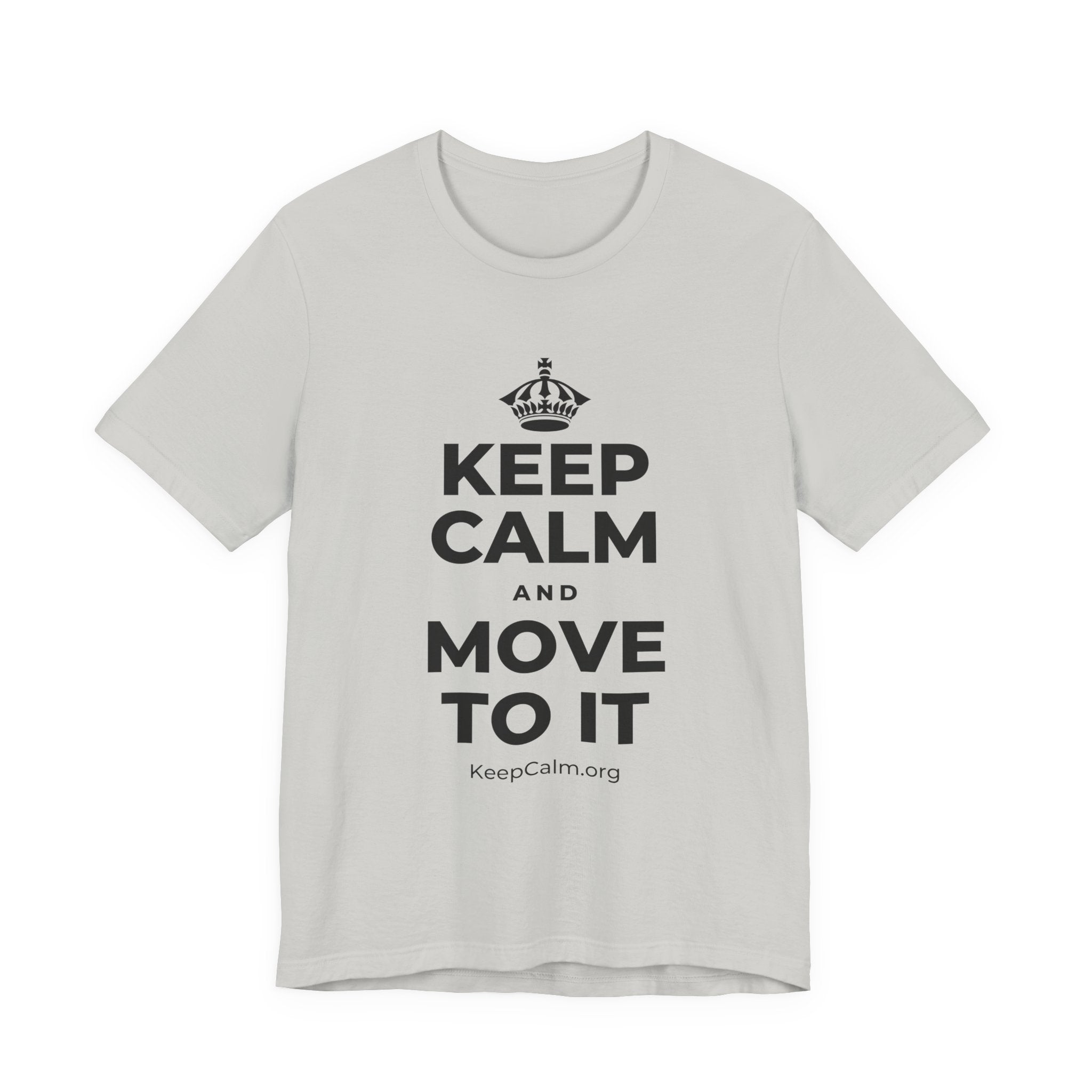 KEEP CALM AND MOVE TO IT T-Shirt (Baby Blue–Silver)