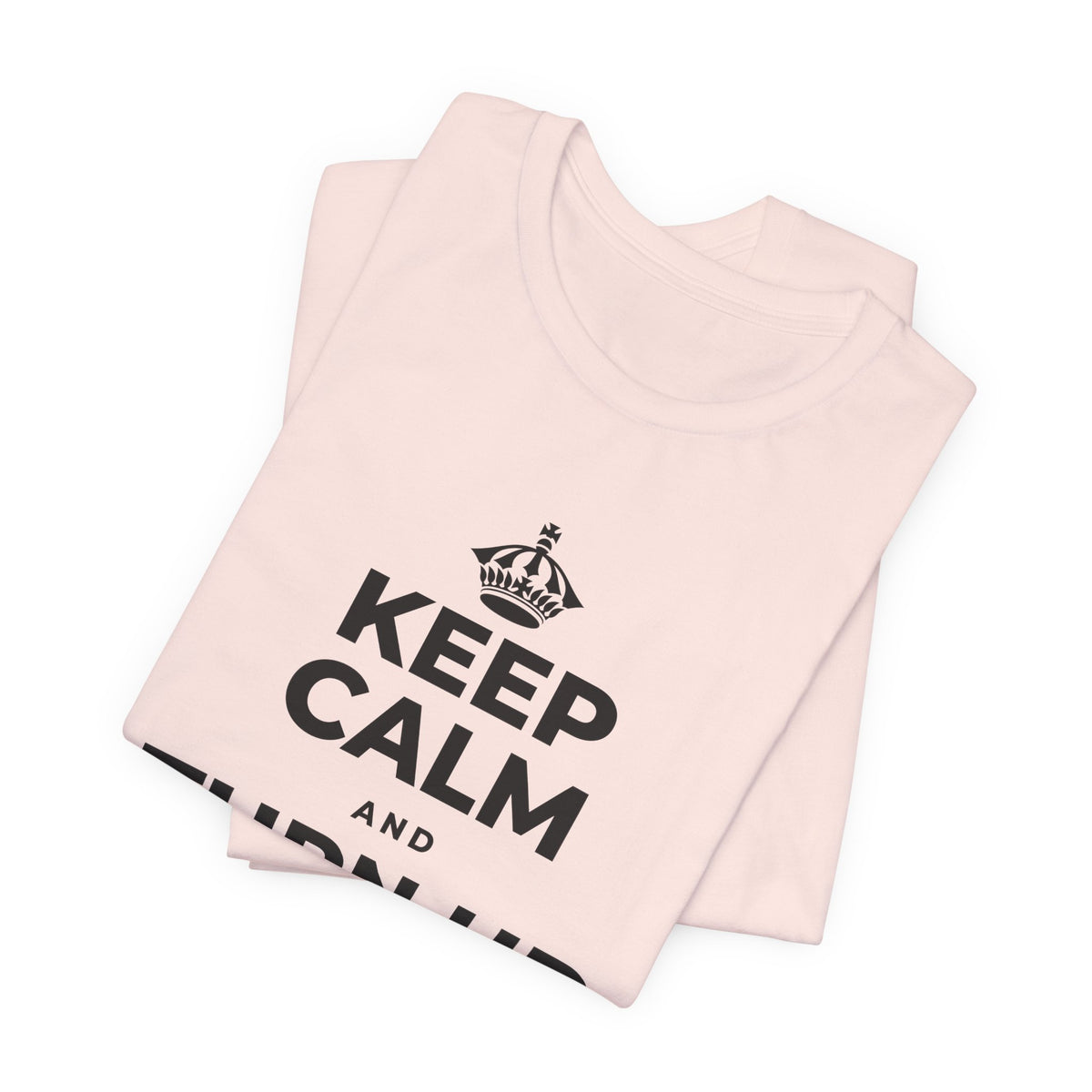 KEEP CALM AND TURN UP THE MUSIC T-Shirt (Soft Cream–Heather Mauve)