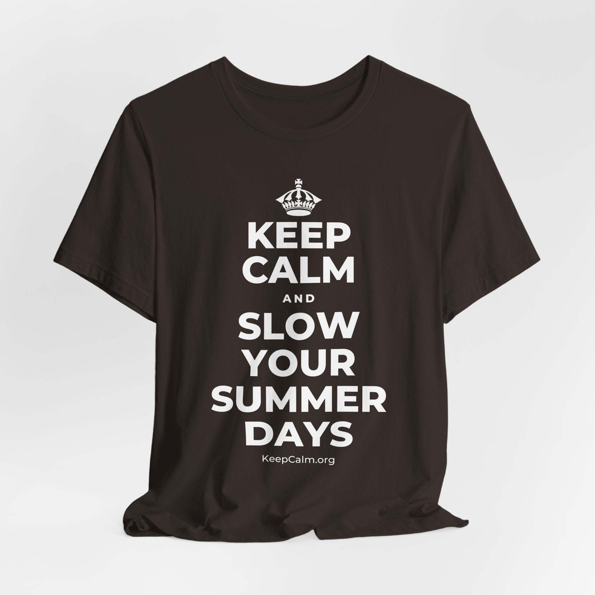KEEP CALM AND SLOW YOUR SUMMER DAYS T-Shirt (Soft Cream–Heather Mauve)