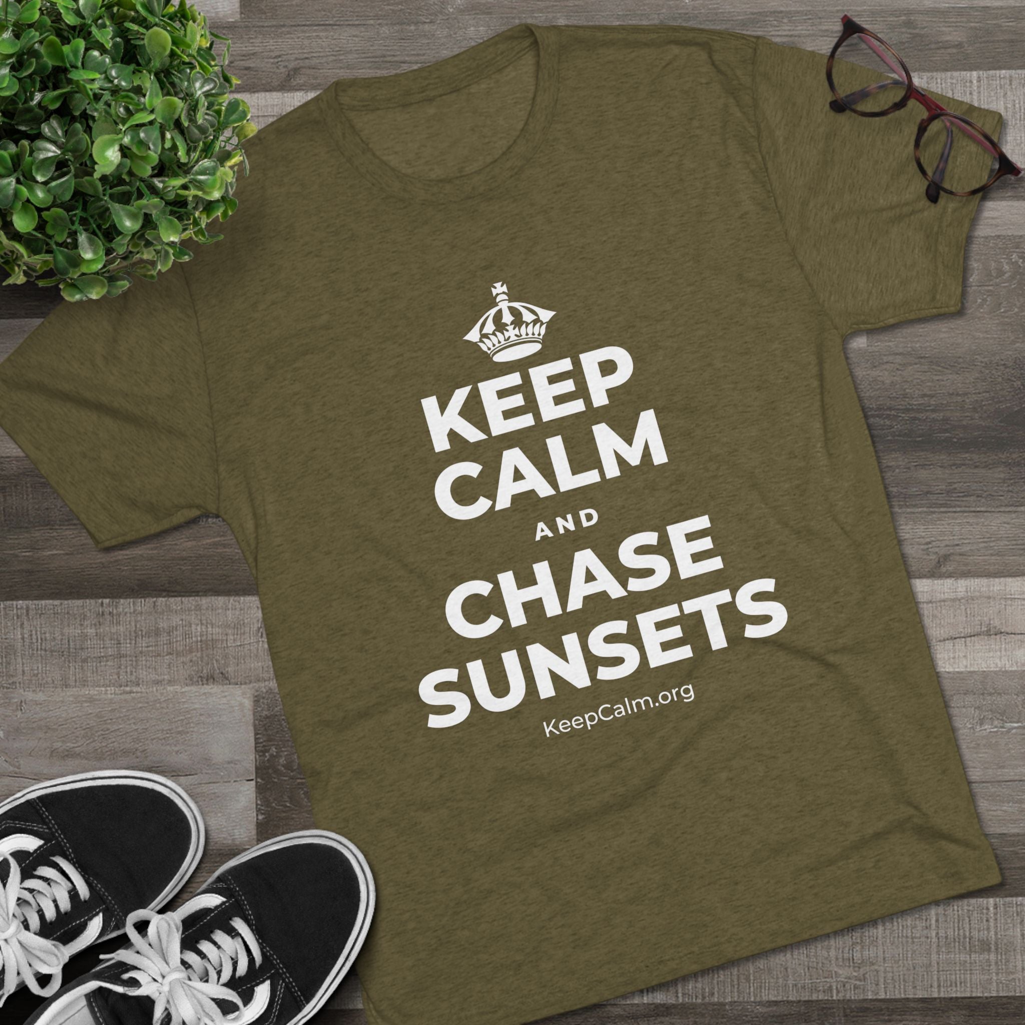 KEEP CALM AND CHASE SUNSETS Tri-Blend Tee