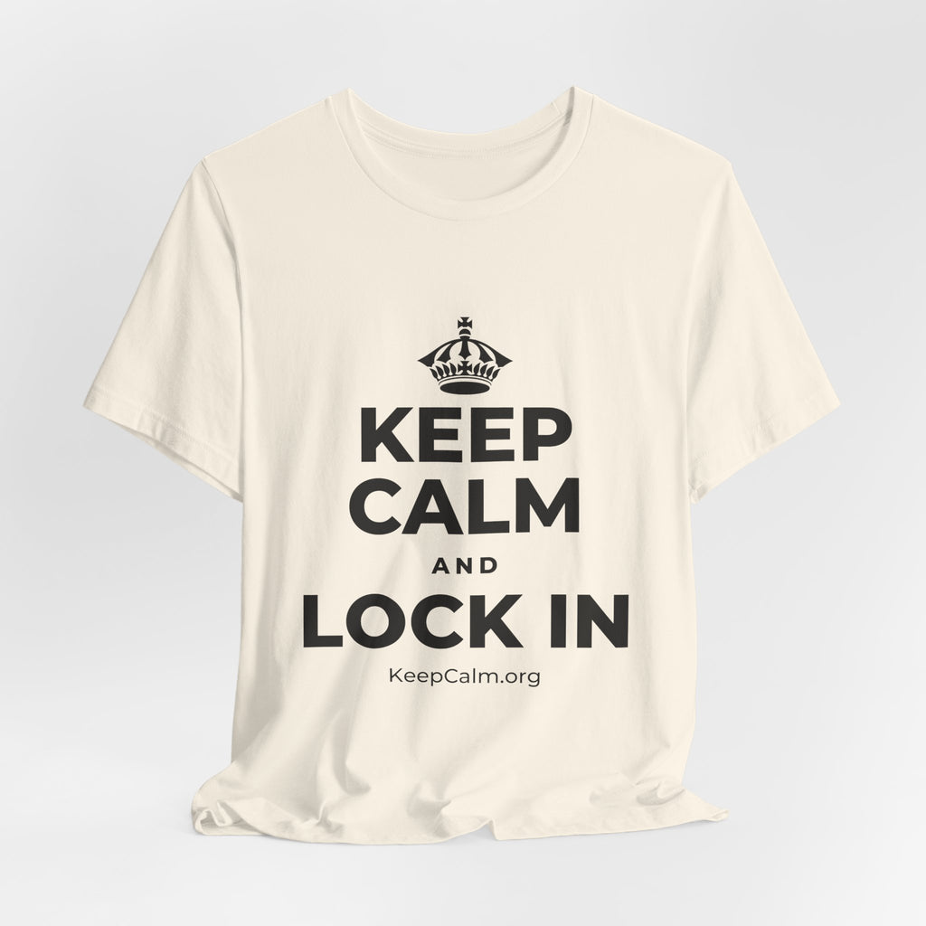 KEEP CALM AND LOCK IN T-Shirt (White–Asphalt)