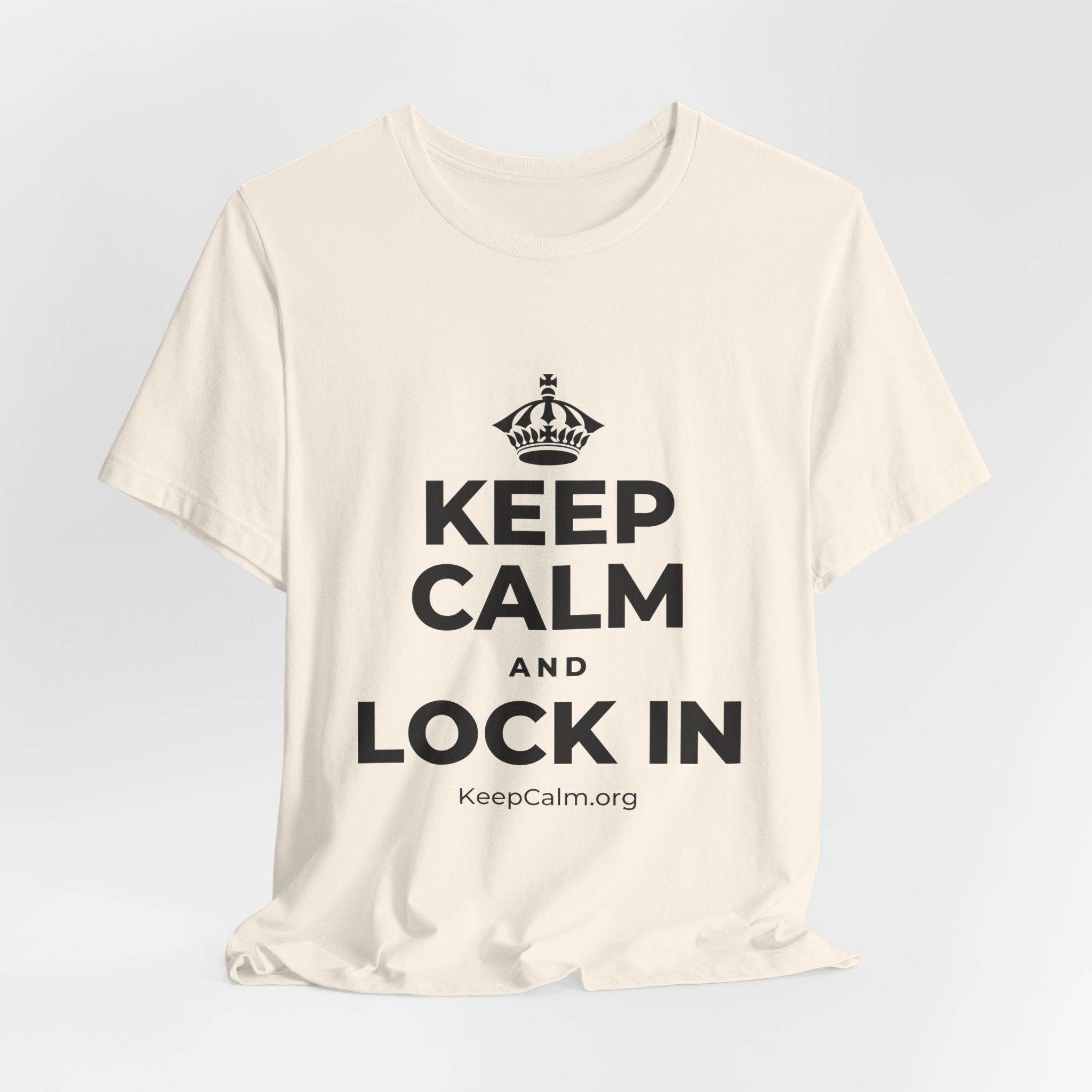 KEEP CALM AND LOCK IN T-Shirt (White–Asphalt)