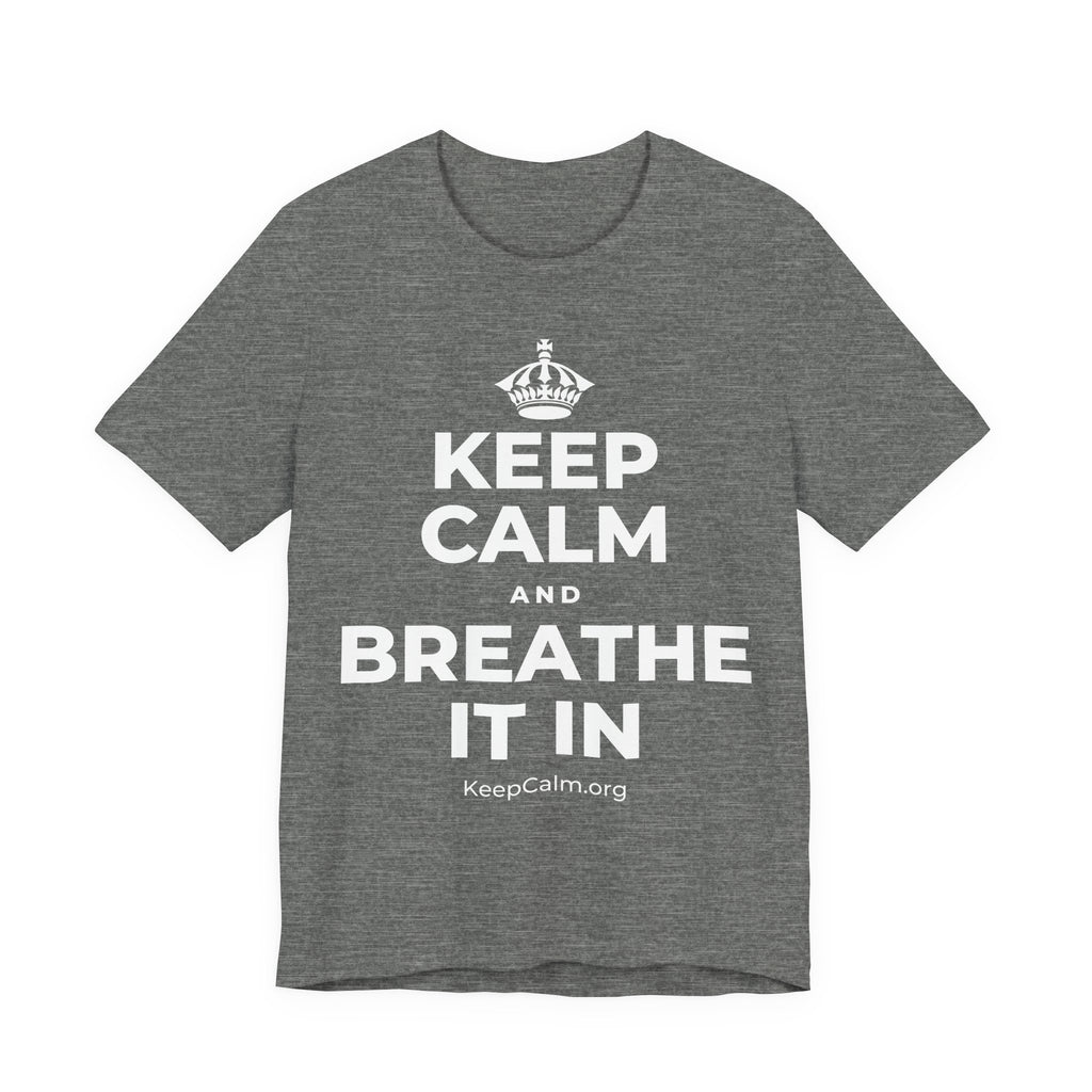 KEEP CALM AND BREATHE IT IN T-Shirt (Baby Blue–Silver)