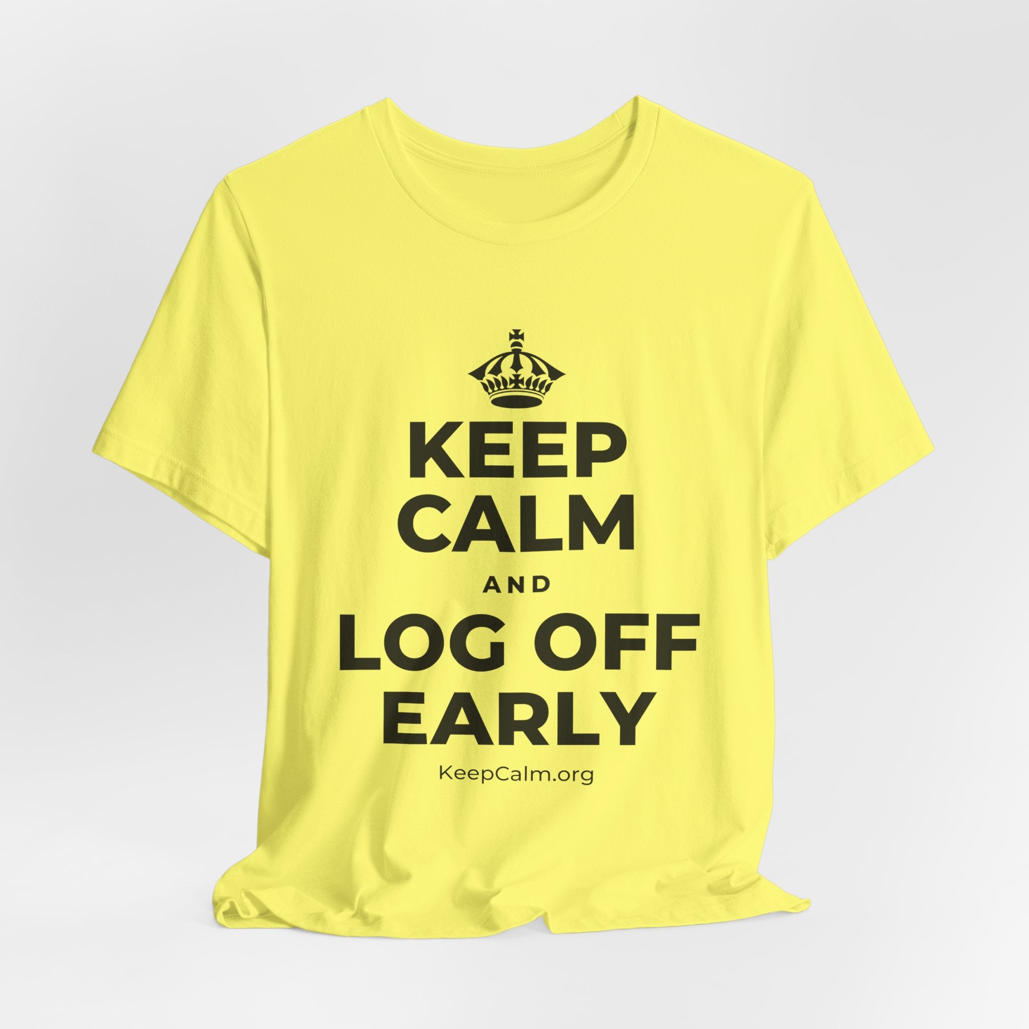 KEEP CALM AND LOG OFF EARLY T-Shirt (Soft Cream–Heather Mauve)