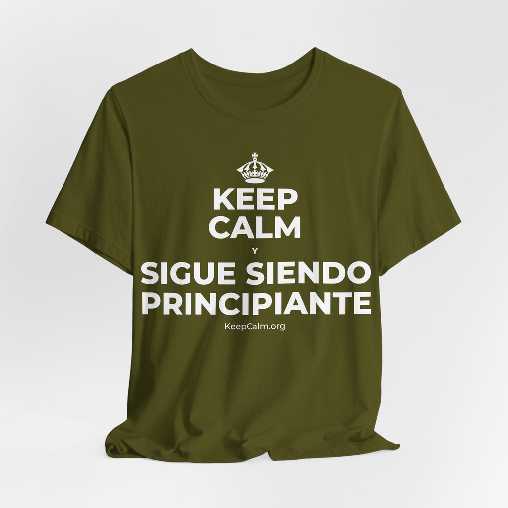 KEEP CALM Y SIGUE SIENDO PRINCIPIANTE T-Shirt (Baby Blue–Silver)