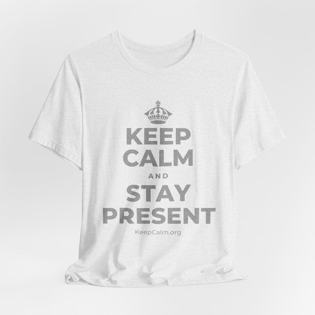 KEEP CALM AND STAY PRESENT T-Shirt (Soft Cream–Heather Mauve)