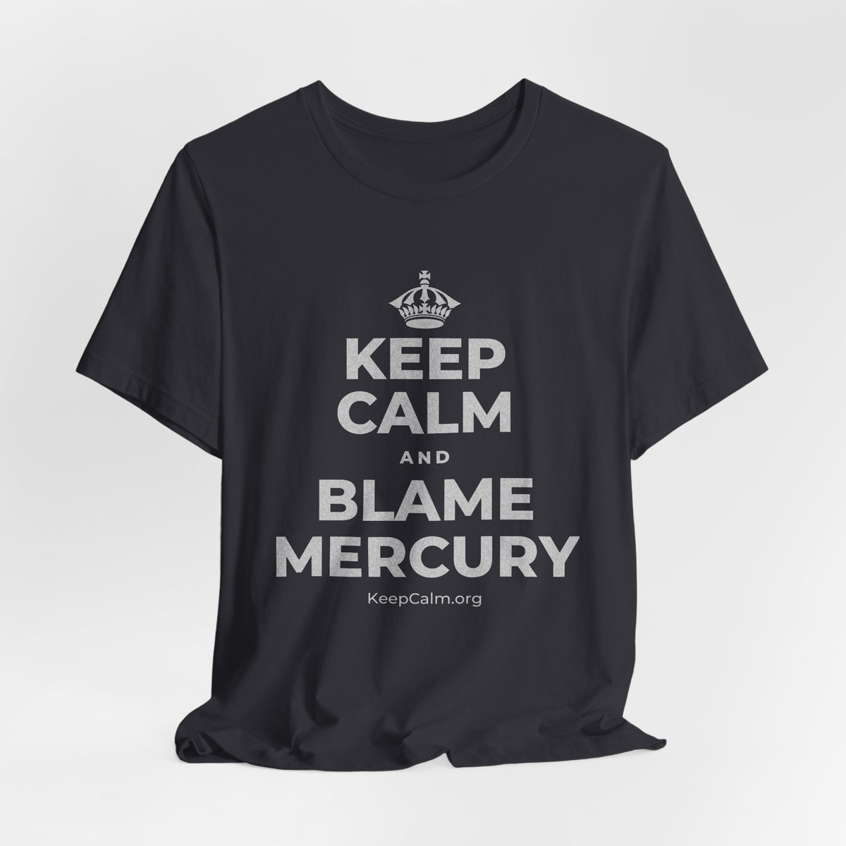 KEEP CALM AND BLAME MERCURY T-Shirt (Baby Blue–Silver)