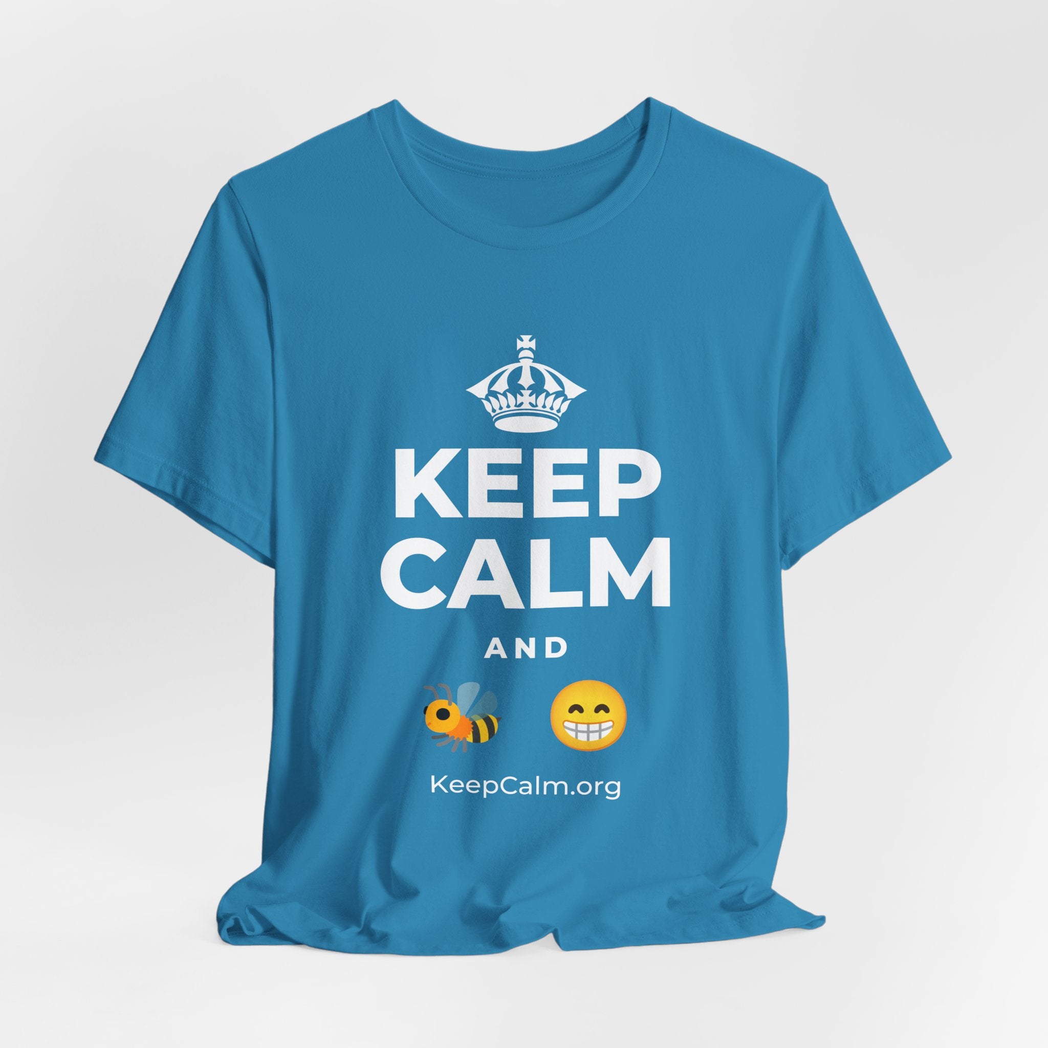 KEEP CALM AND BEE HAPPY T-Shirt (White–Asphalt)