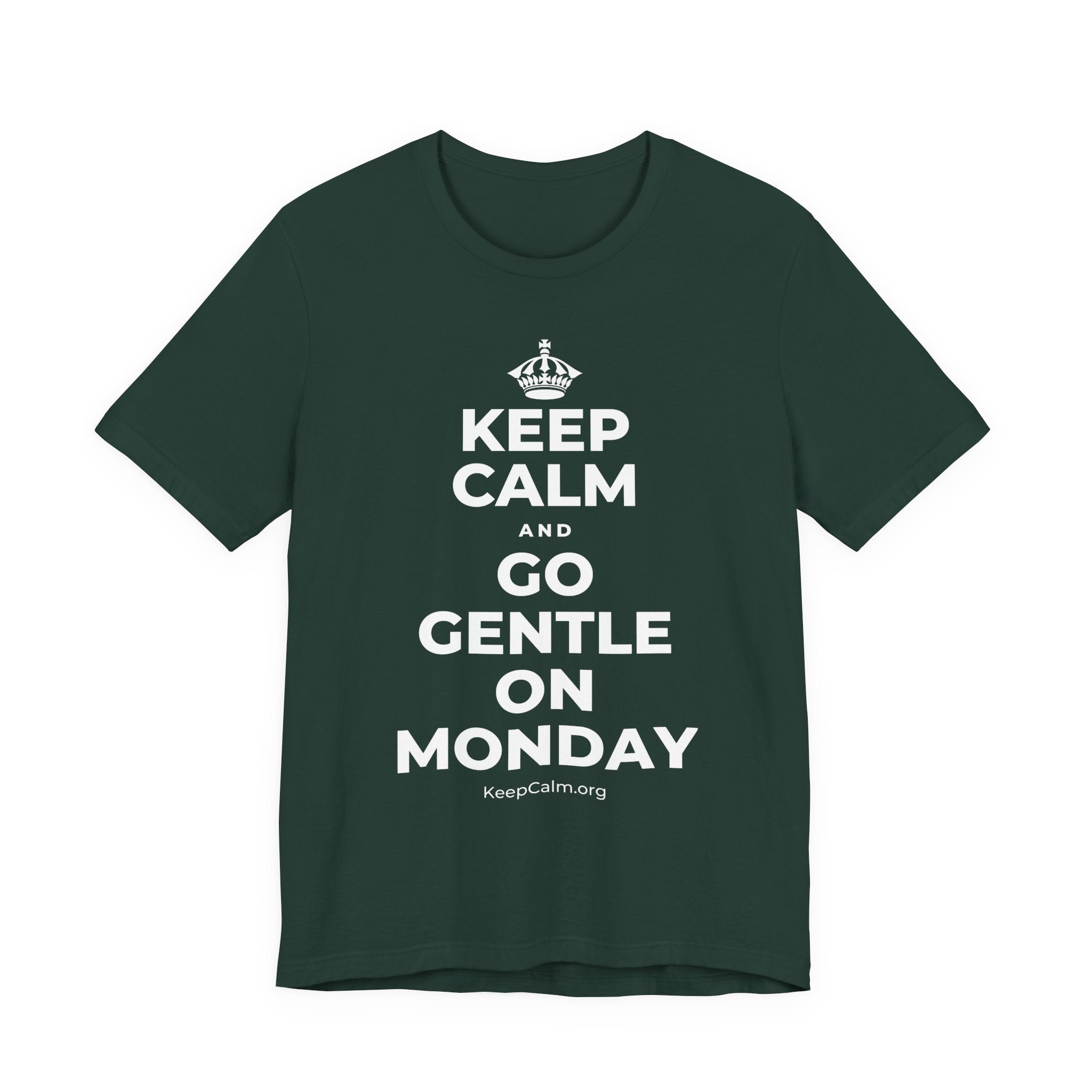 KEEP CALM AND GO GENTLE ON MONDAY T-Shirt (White–Asphalt)
