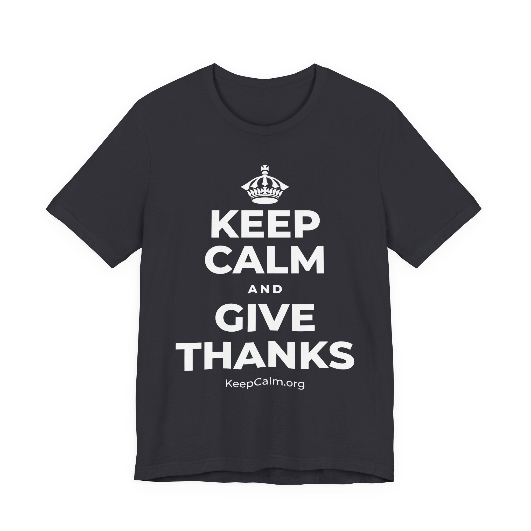 KEEP CALM AND GIVE THANKS T-Shirt (Baby Blue–Silver)