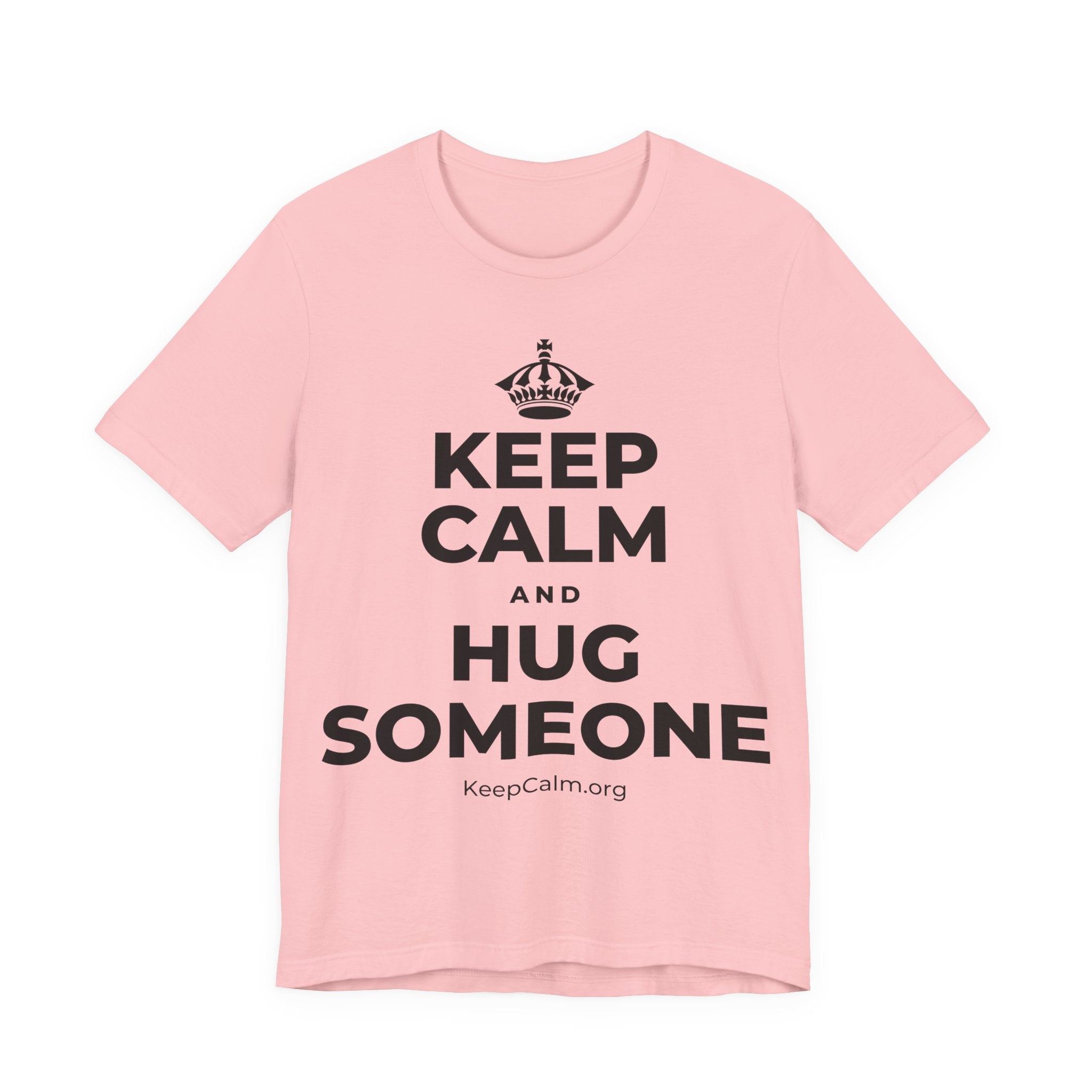 KEEP CALM AND HUG SOMEONE T-Shirt (White–Asphalt)