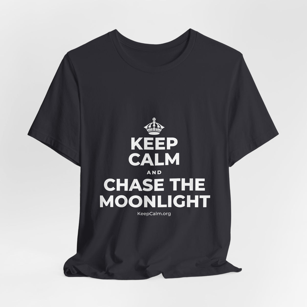 KEEP CALM AND CHASE THE MOONLIGHT T-Shirt (Baby Blue–Silver)