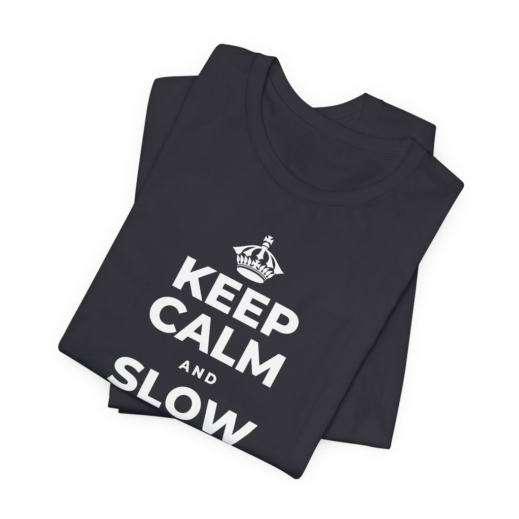 KEEP CALM AND SLOW YOUR SUMMER DAYS T-Shirt (Baby Blue–Silver)